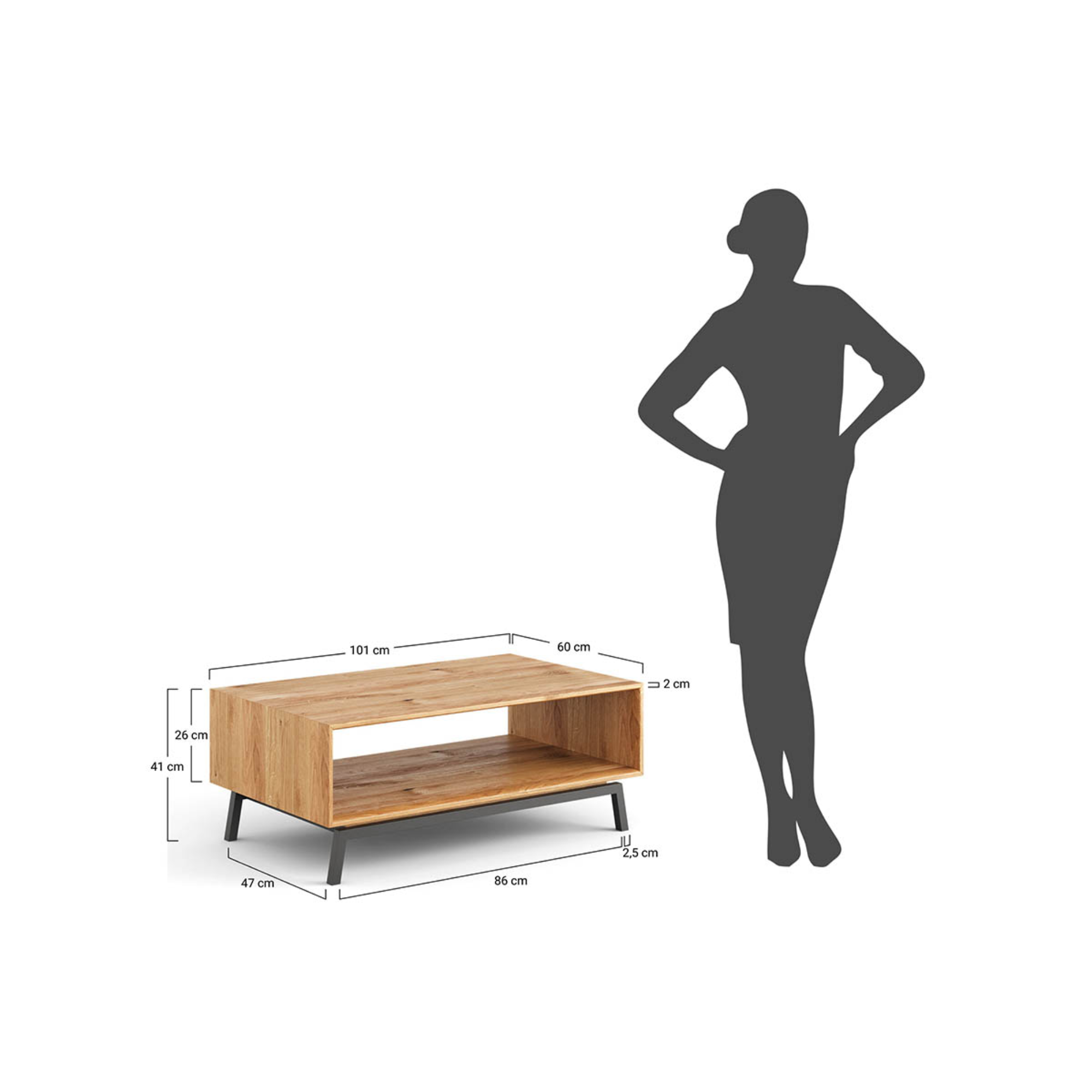 Klub stolić Modern Loft 100,50x60cm, Materijal: Masivno Drvo Hrast