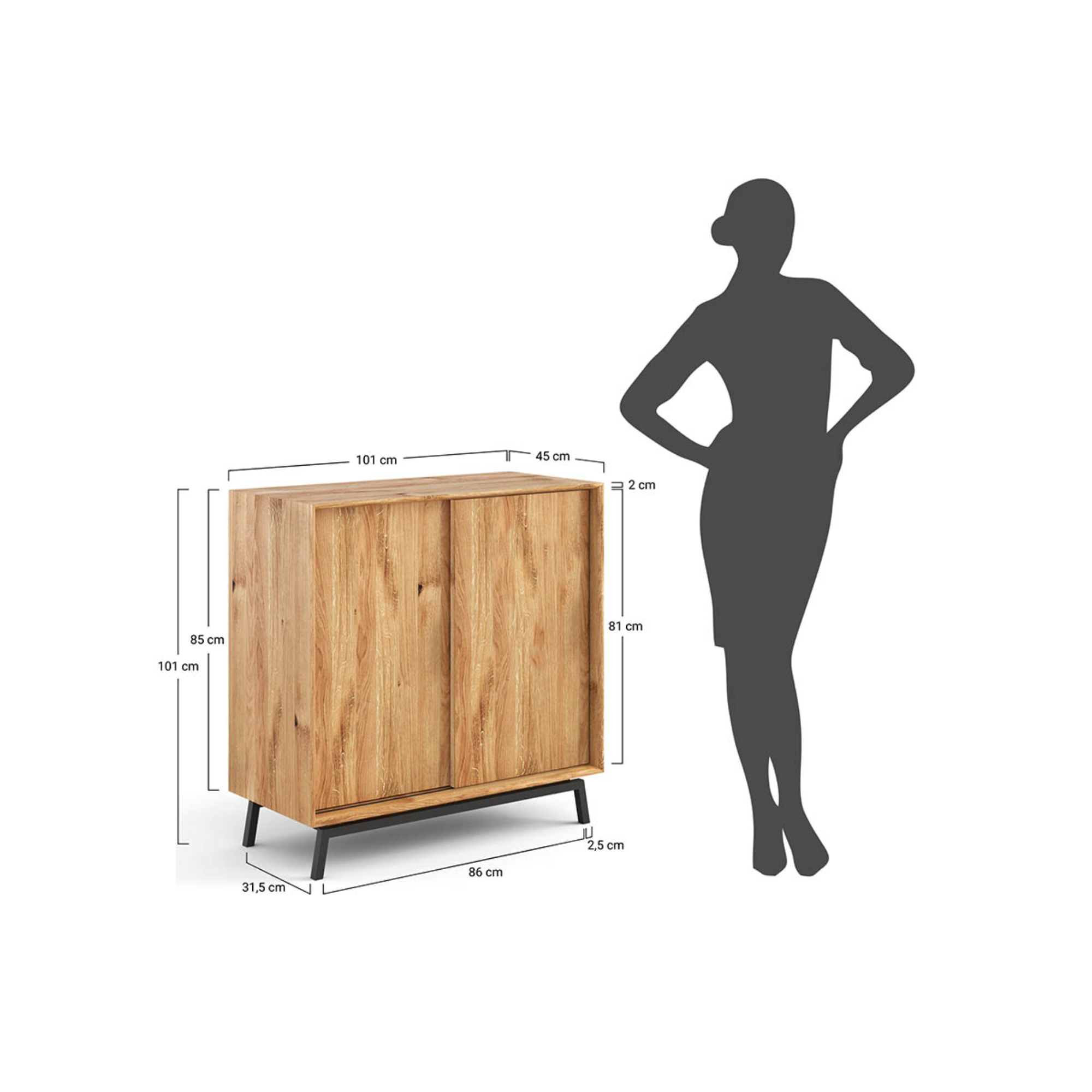 Komoda Modern Loft 101x45cm, Materijal: Masivno Drvo Hrast