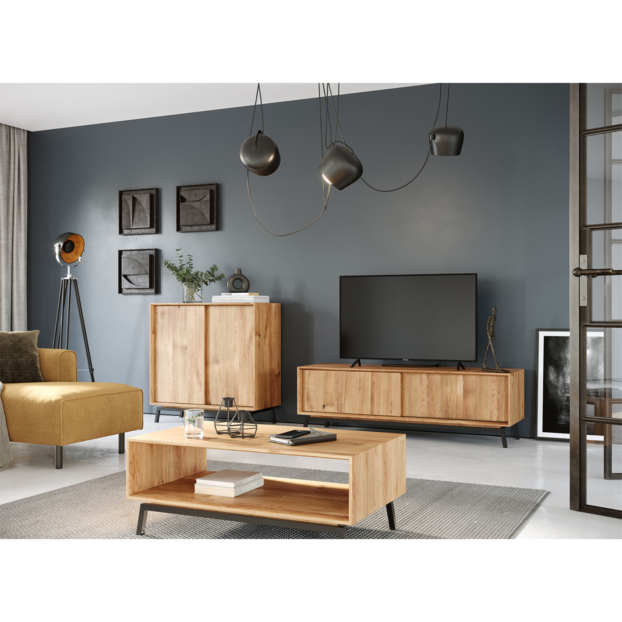 TV Komoda Modern Loft 200x50cm, Materijal: Masivno Drvo Hrast