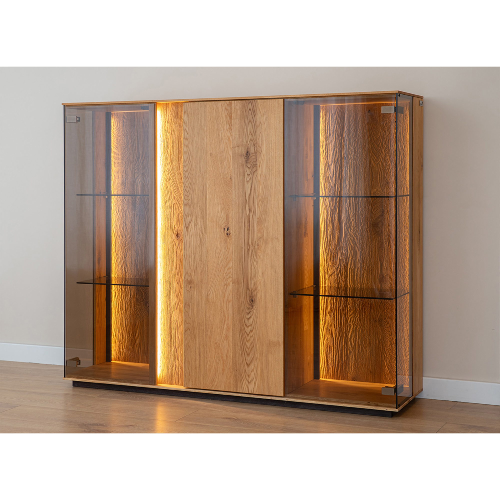 Staklena Vitrina Collodi 135x115cm, Materijal: Masivno Drvo Hrast