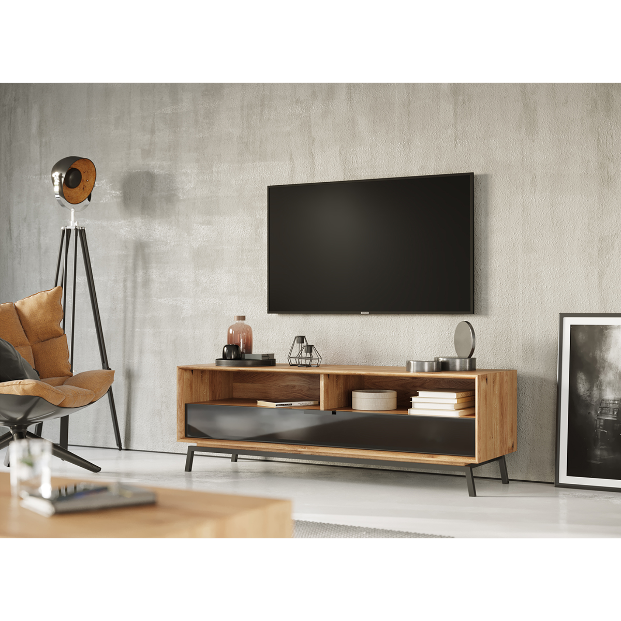 TV Komoda Modern Loft  160x50cm, Materijal: Masivno Drvo Hrast