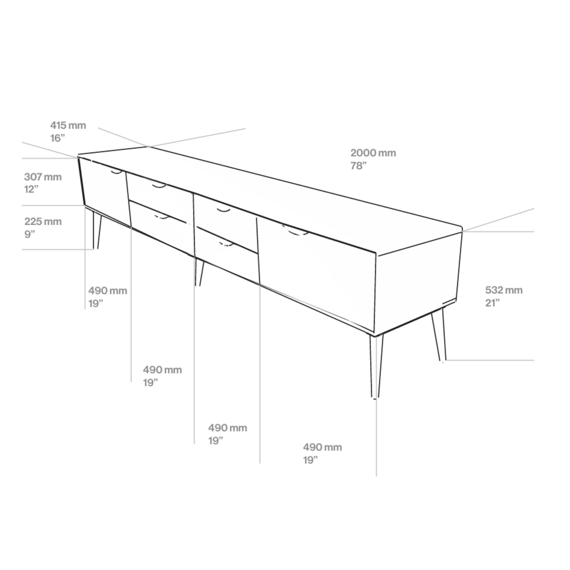 Tv Komoda Primo Bassa 200x41.5cm, Materijal: Puno drvo Orah