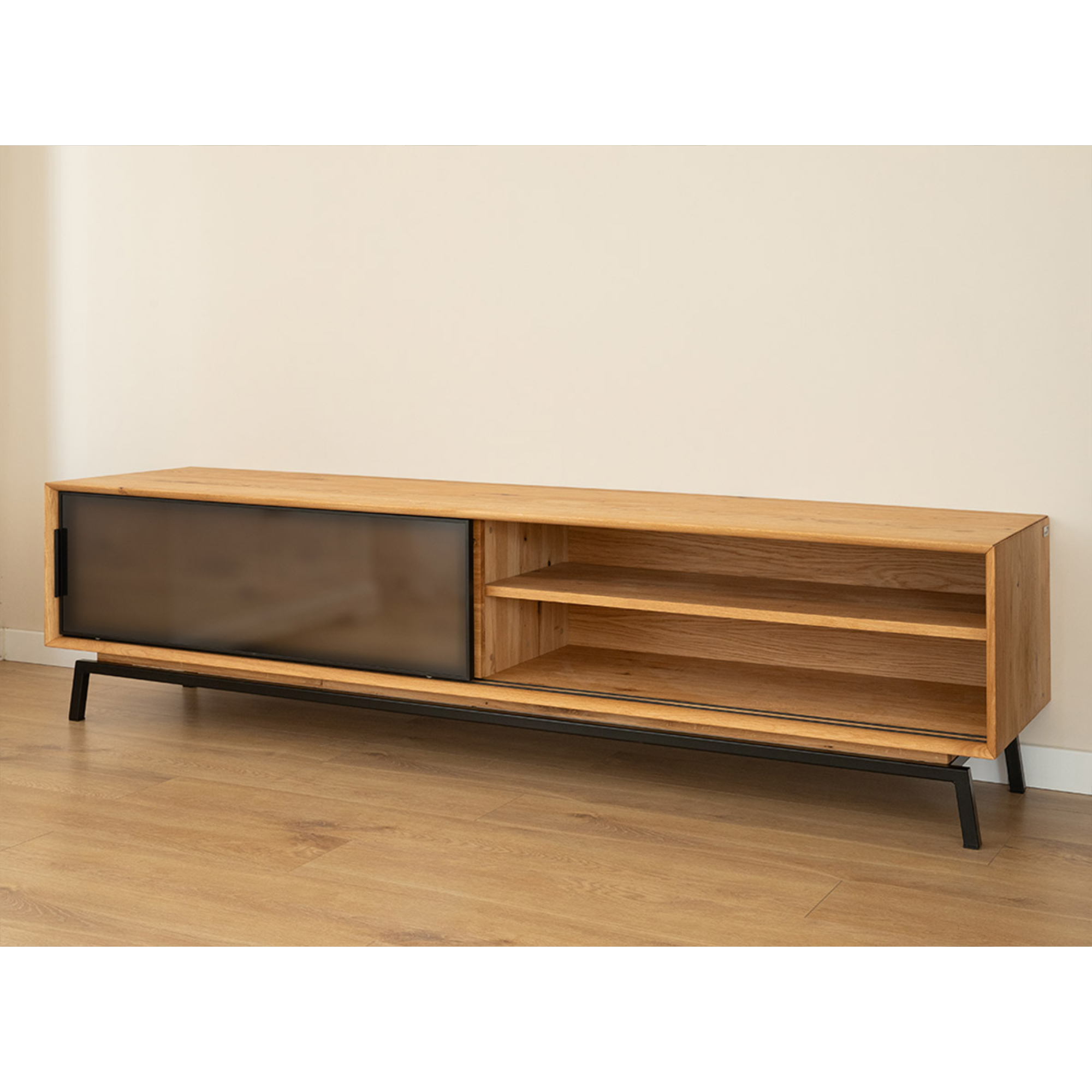 TV Komoda Modern Loft 200x50cm Sa Staklom, Materijal: Masivno Drvo Hrast