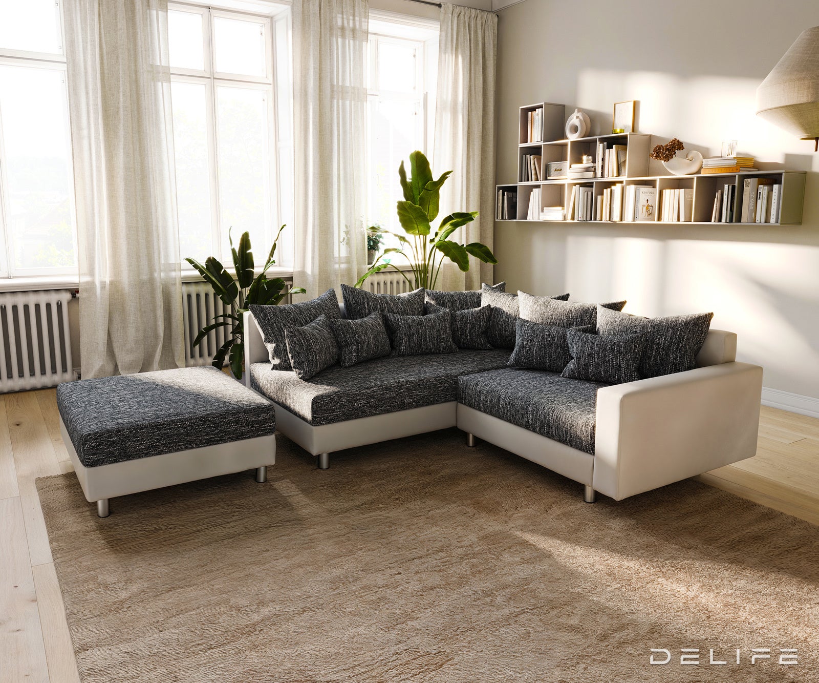 Kutna garnitura Clovis 215x185cm, Materijal: Strukturirana tkanina/Umjetna koža