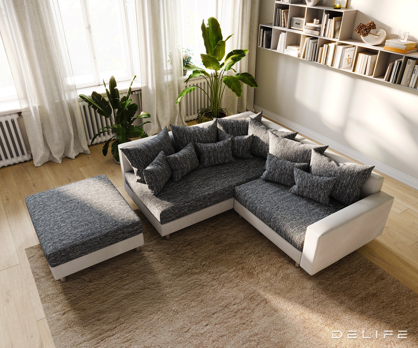 Kutna garnitura Clovis 215x185cm, Materijal: Strukturirana tkanina/Umjetna koža