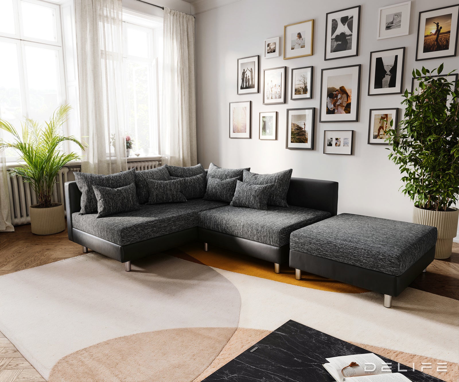 Kutna garnitura Clovis 200x185cm, Materijal: Strukturirana tkanina/Umjetna koža