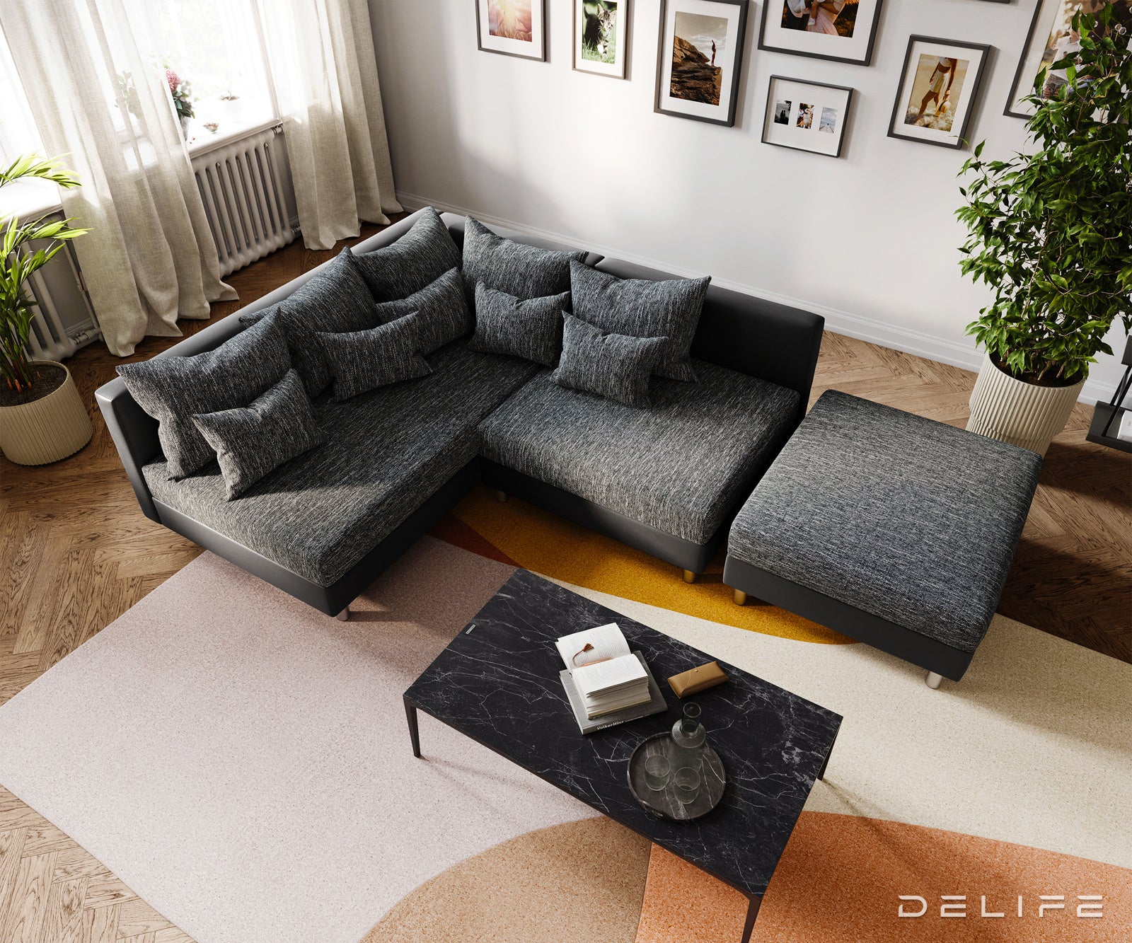 Kutna garnitura Clovis 200x185cm, Materijal: Strukturirana tkanina/Umjetna koža