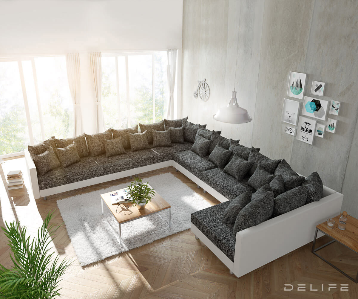 Kutna garnitura XXL Clovis 400x375cm, Materijal: Strukturirana tkanina/Umjetna koža