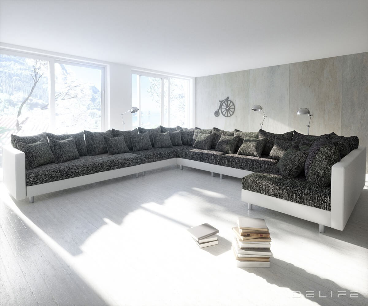 Kutna garnitura XXL Clovis 400x375cm, Materijal: Strukturirana tkanina/Umjetna koža