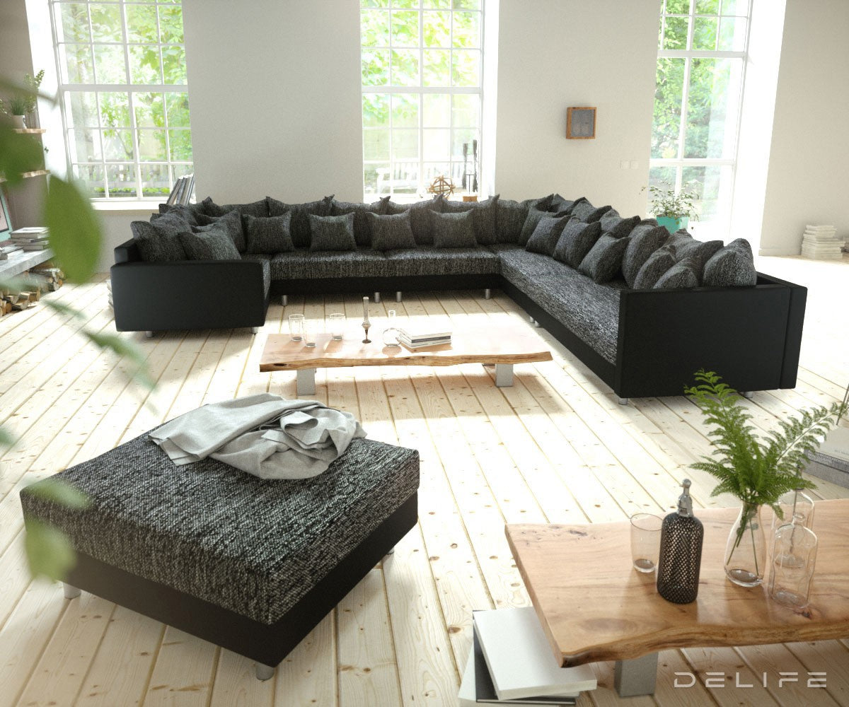 Kutna garnitura XXL Clovis 400x375cm, Materijal: Strukturirana tkanina/Umjetna koža