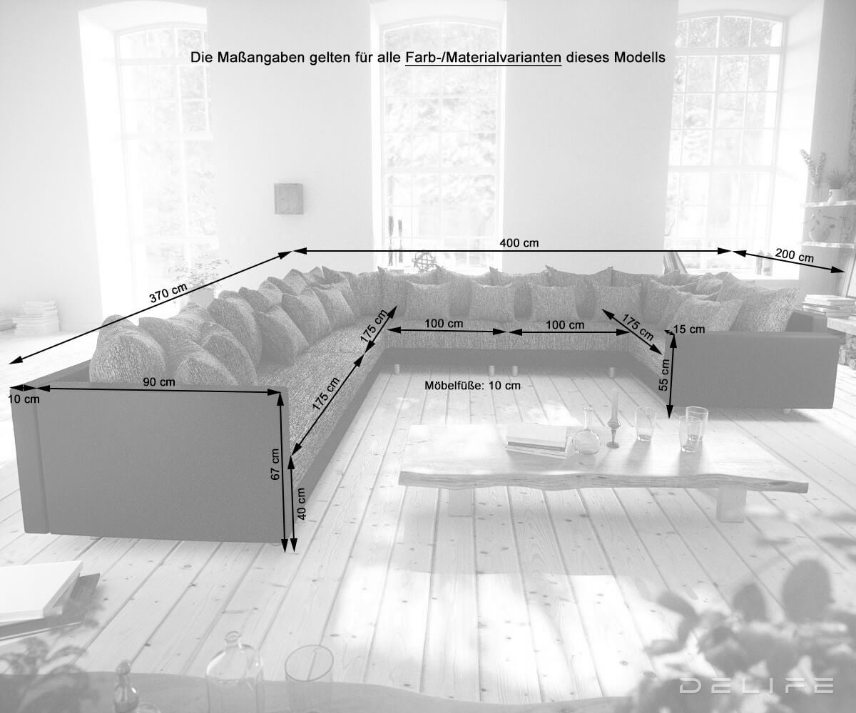 Kutna garnitura XXL Clovis 400x375cm, Materijal: Strukturirana tkanina/Umjetna koža