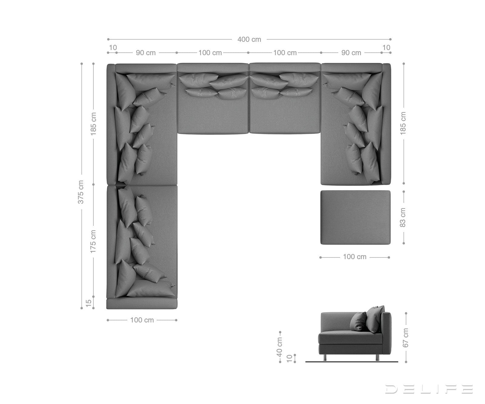 Kutna garnitura Clovis XL 400x370cm, Materijal: Strukturirana tkanina/Umjetna koža