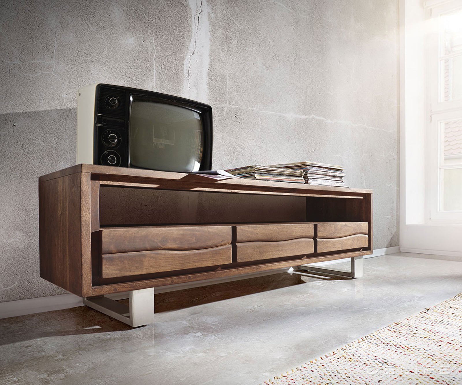 Komoda Live Edge, 3 ladice, 1 pretinac, Materijal: Bagrem