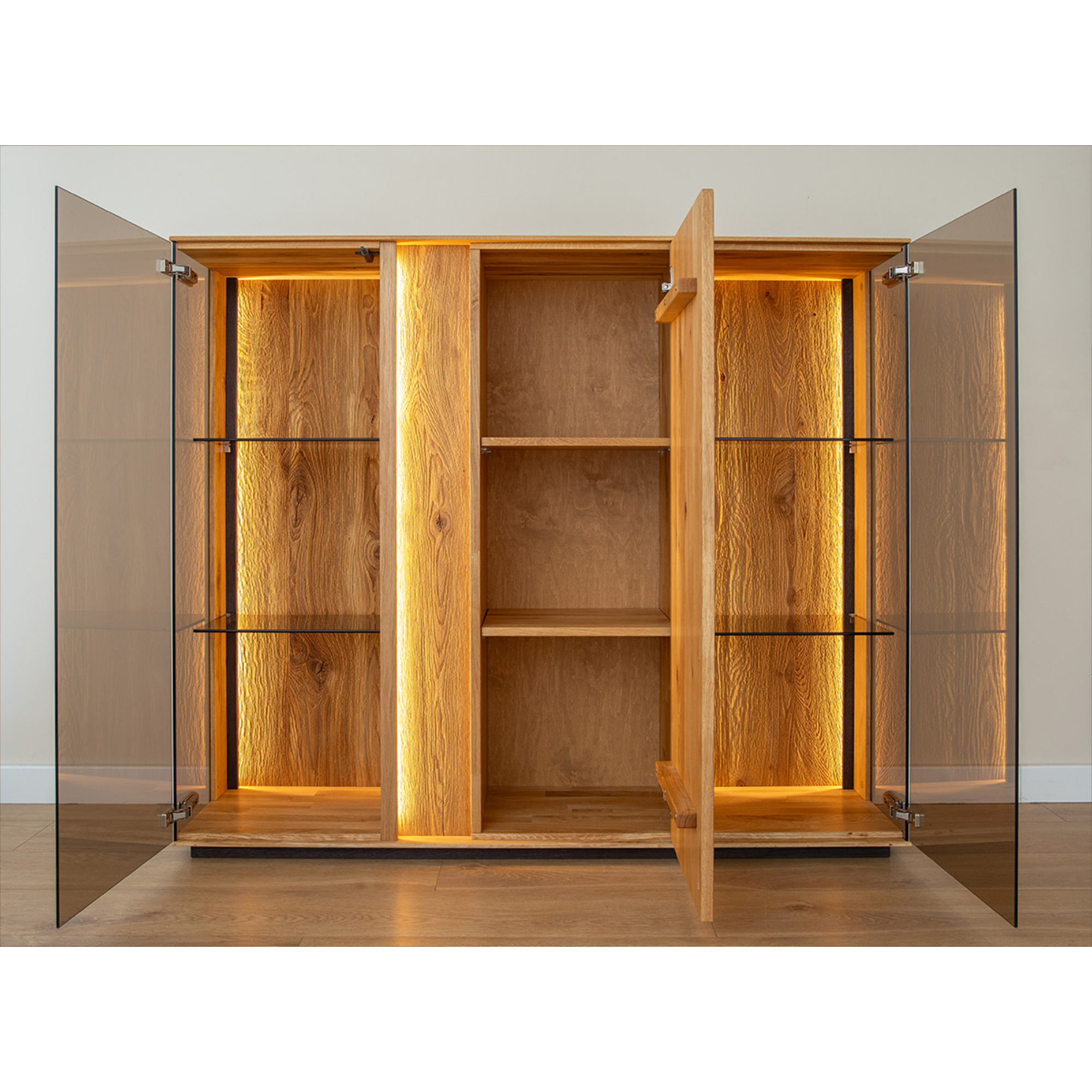 Staklena Vitrina Collodi 135x115cm, Materijal: Masivno Drvo Hrast