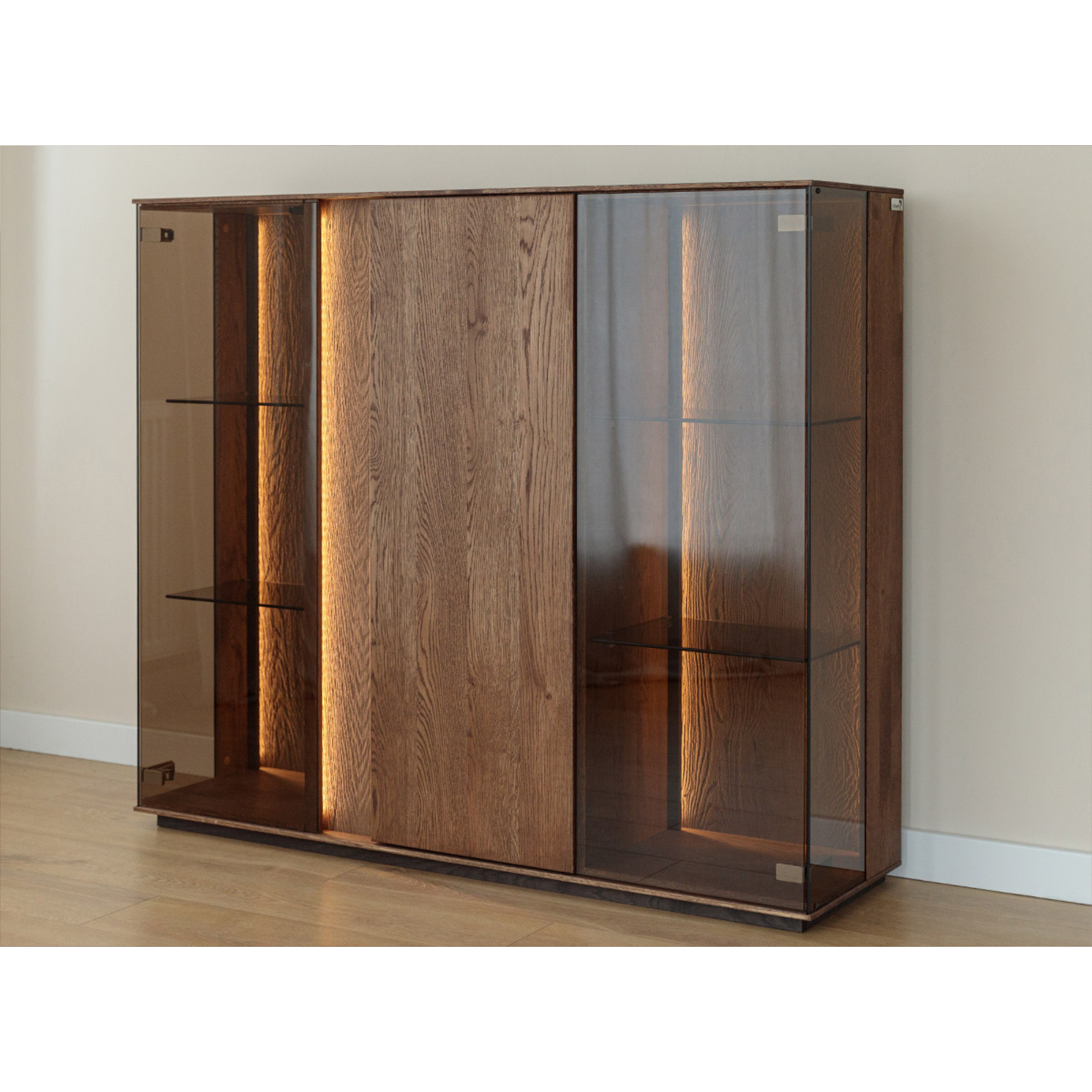Staklena Vitrina Collodi 135x115cm, Materijal: Masivno Drvo Hrast