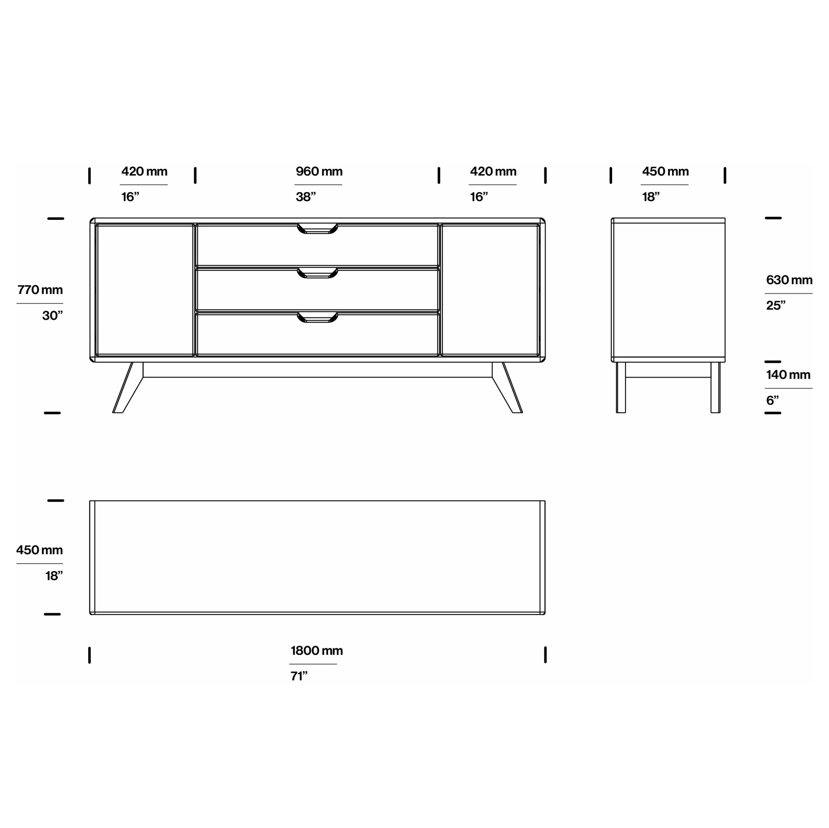 Tv Komoda Modena 180x45cm, Materijal: Puno drvo Hrast