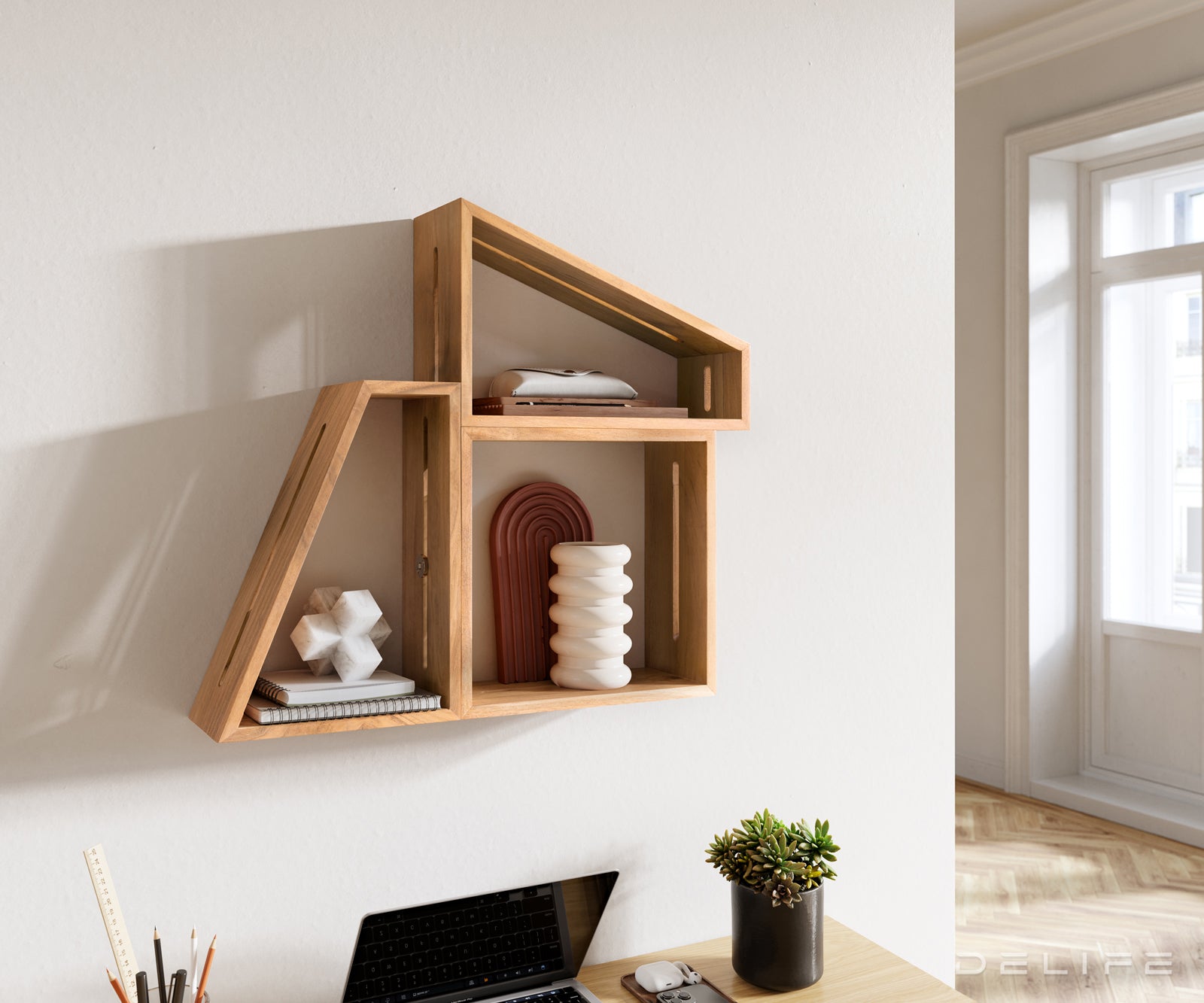 Set 3 zidna poličara Wyatt 70x55cm, Materijal: Bagrem