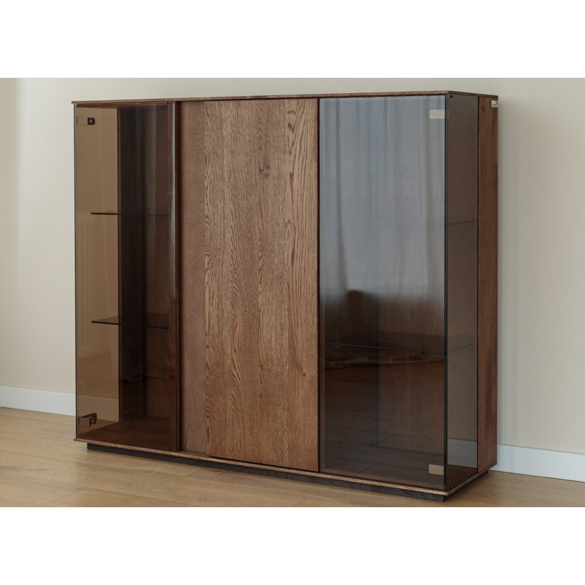 Staklena Vitrina Collodi 135x115cm, Materijal: Masivno Drvo Hrast