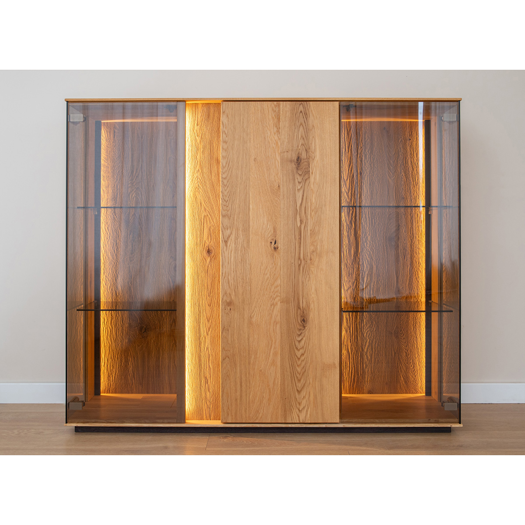 Staklena Vitrina Collodi 135x115cm, Materijal: Masivno Drvo Hrast