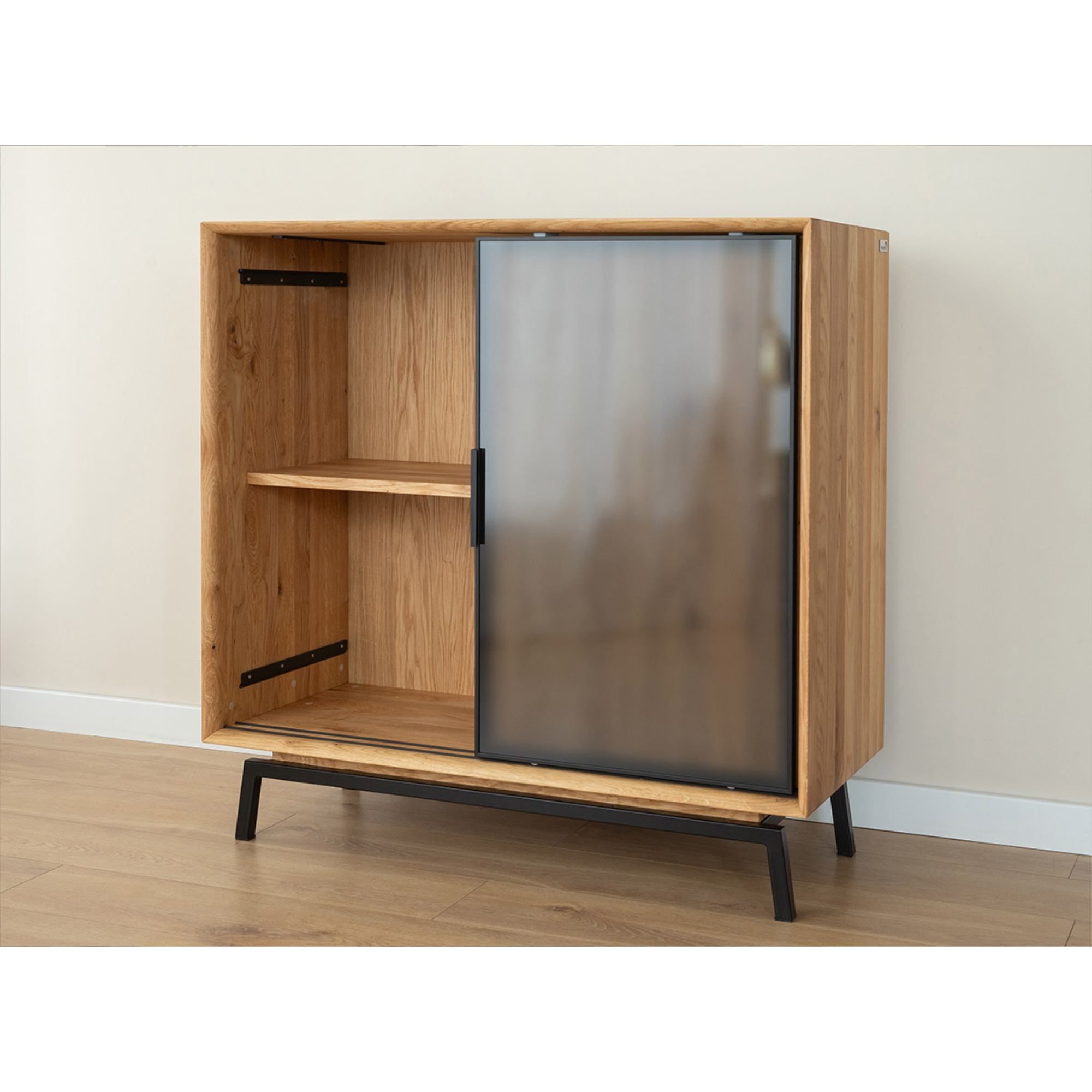 Komoda Modern Loft 101x45cm Sa Staklom, Materijal: Masivno Drvo Hrast