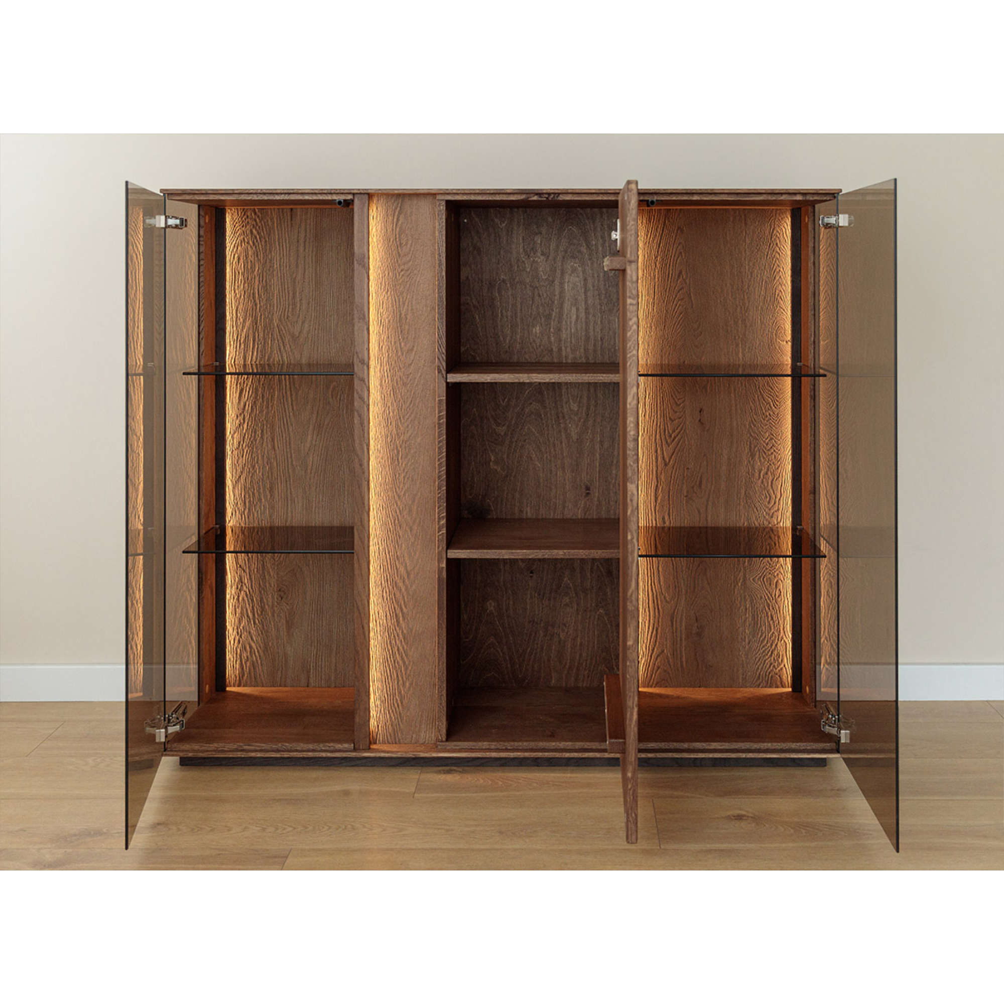 Staklena Vitrina Collodi 135x115cm, Materijal: Masivno Drvo Hrast
