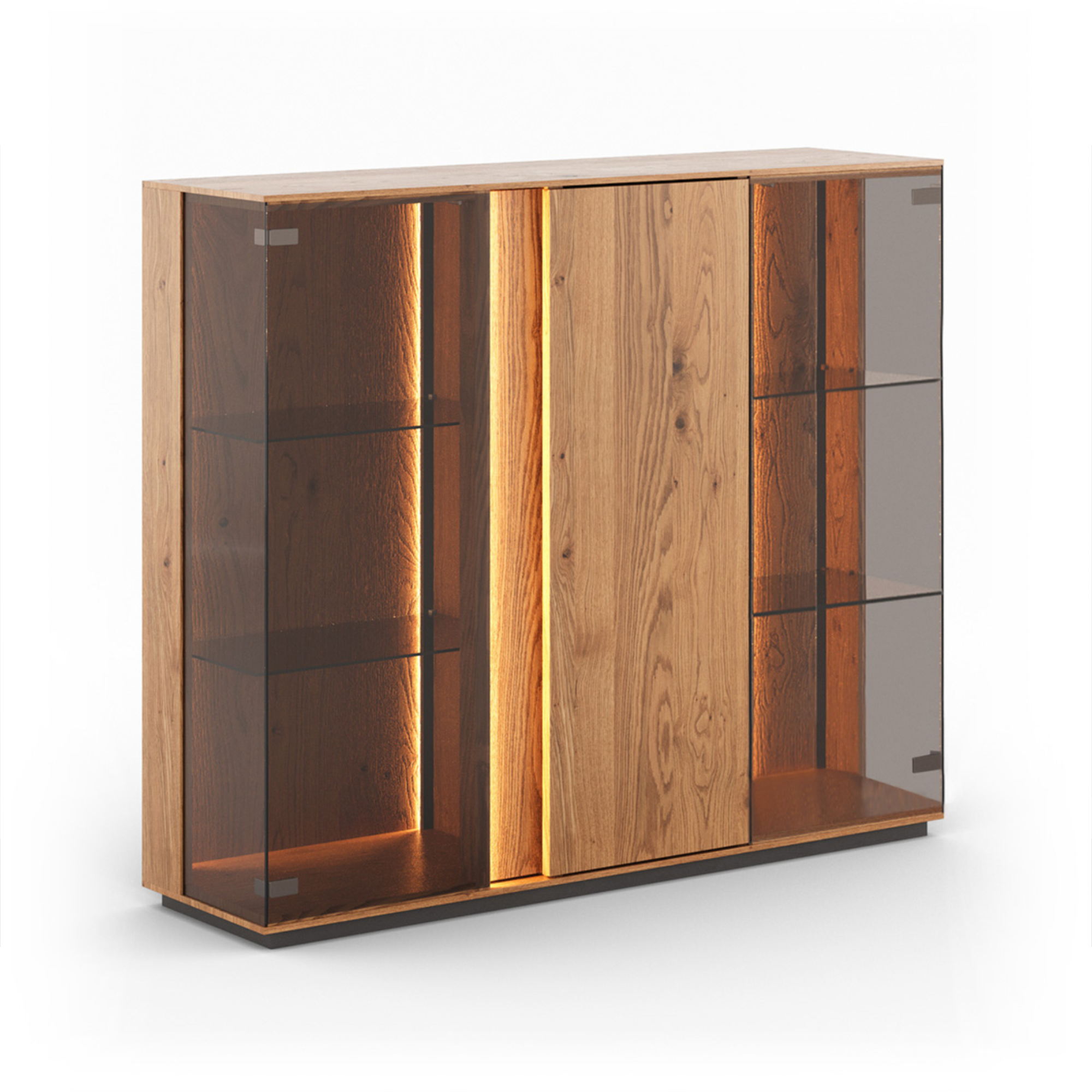 Staklena Vitrina Collodi 135x115cm, Materijal: Masivno Drvo Hrast