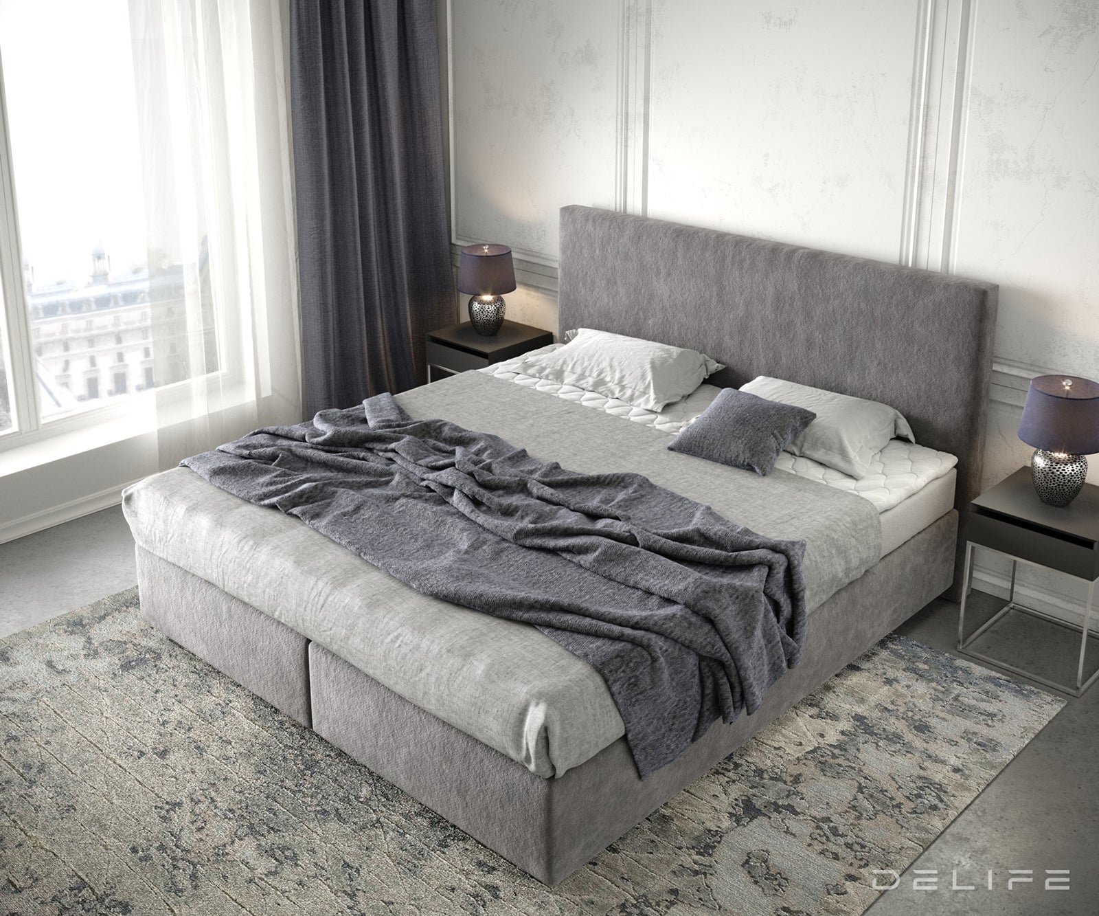 Box spring krevet Dream-Well s madracem i nadmadracem - Minimalističan prošiv - Mikrofibra