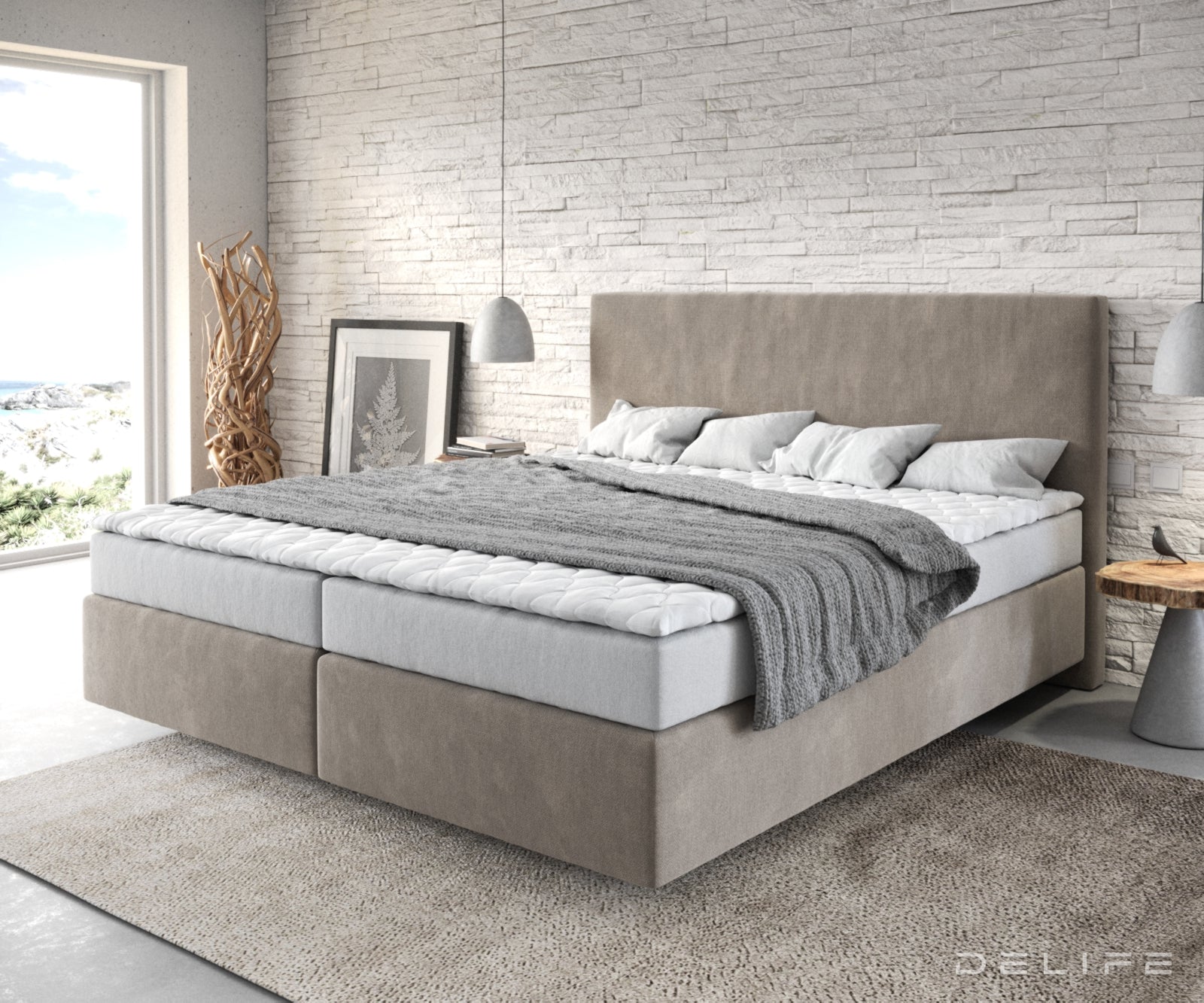 Box spring krevet Dream-Well s madracem i nadmadracem - Minimalističan prošiv - Mikrofibra