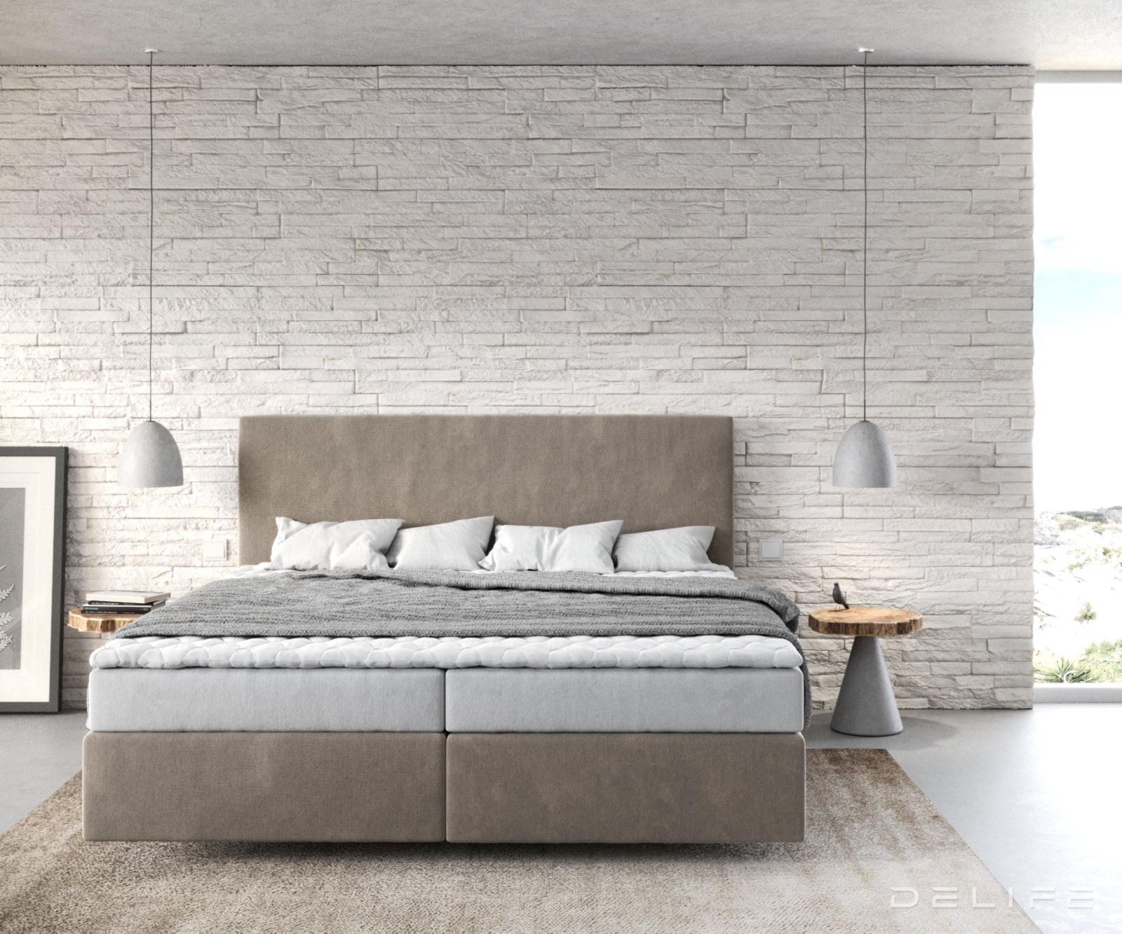 Box spring krevet Dream-Well s madracem i nadmadracem - Minimalističan prošiv - Mikrofibra