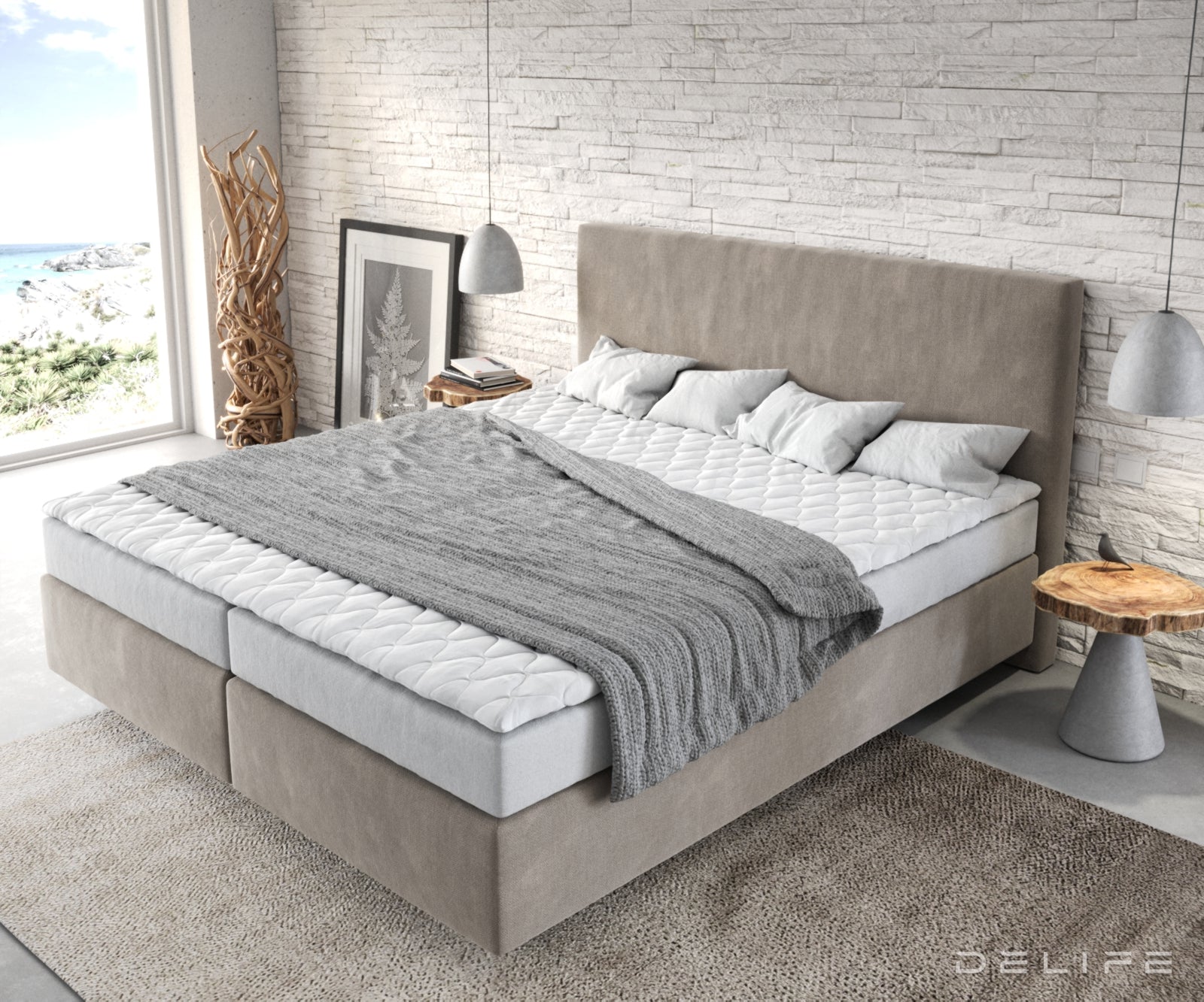 Box spring krevet Dream-Well s madracem i nadmadracem - Minimalističan prošiv - Mikrofibra