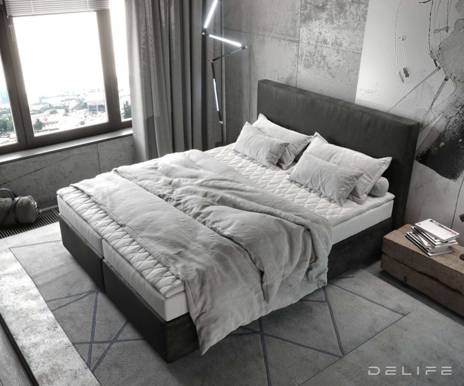 Box spring krevet Dream-Well s madracem i nadmadracem - Minimalističan prošiv - Mikrofibra