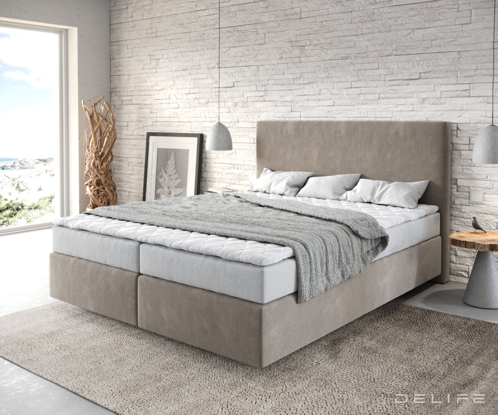 Box spring krevet Dream-Well s madracem i nadmadracem - Minimalističan prošiv - Mikrofibra