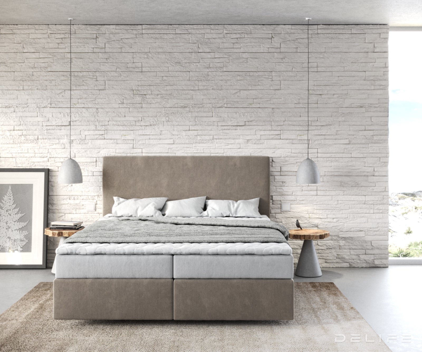 Box spring krevet Dream-Well s madracem i nadmadracem - Minimalističan prošiv - Mikrofibra