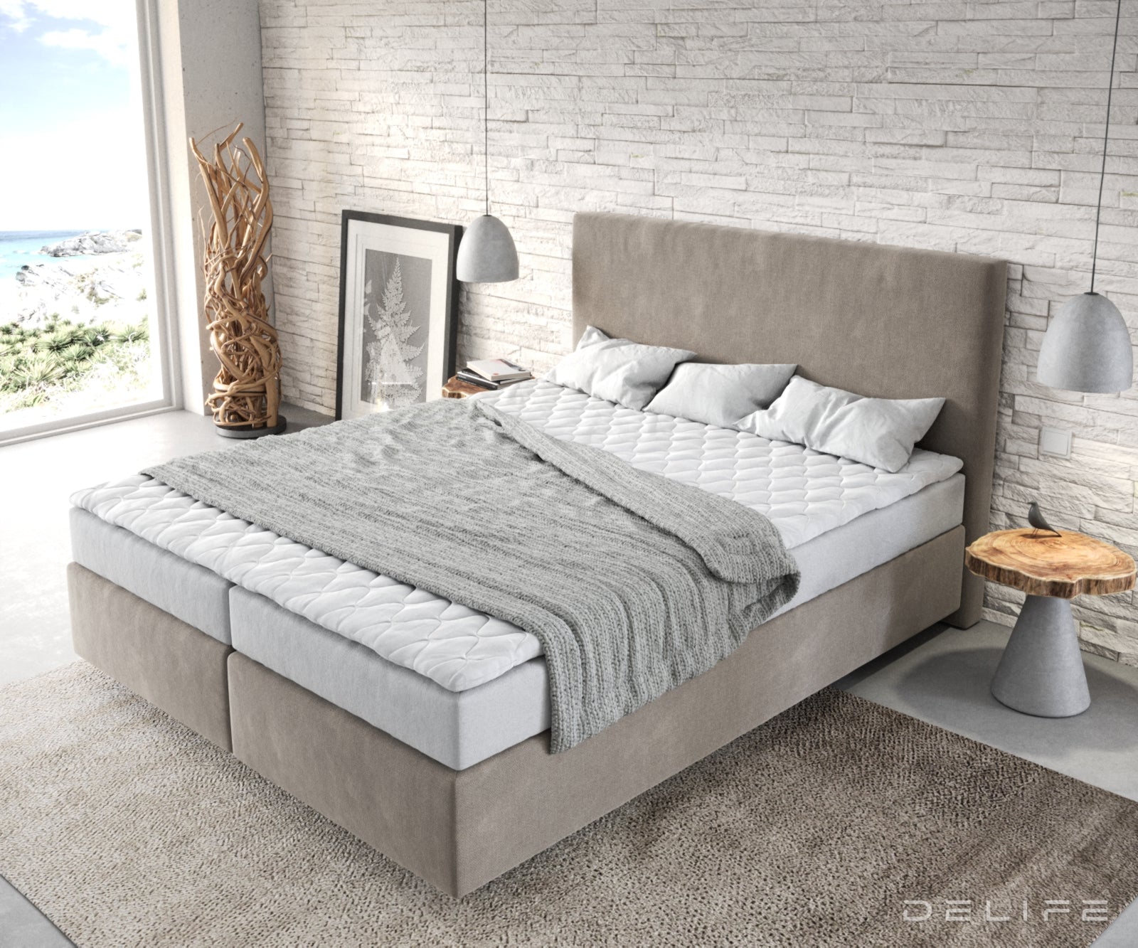 Box spring krevet Dream-Well s madracem i nadmadracem - Minimalističan prošiv - Mikrofibra