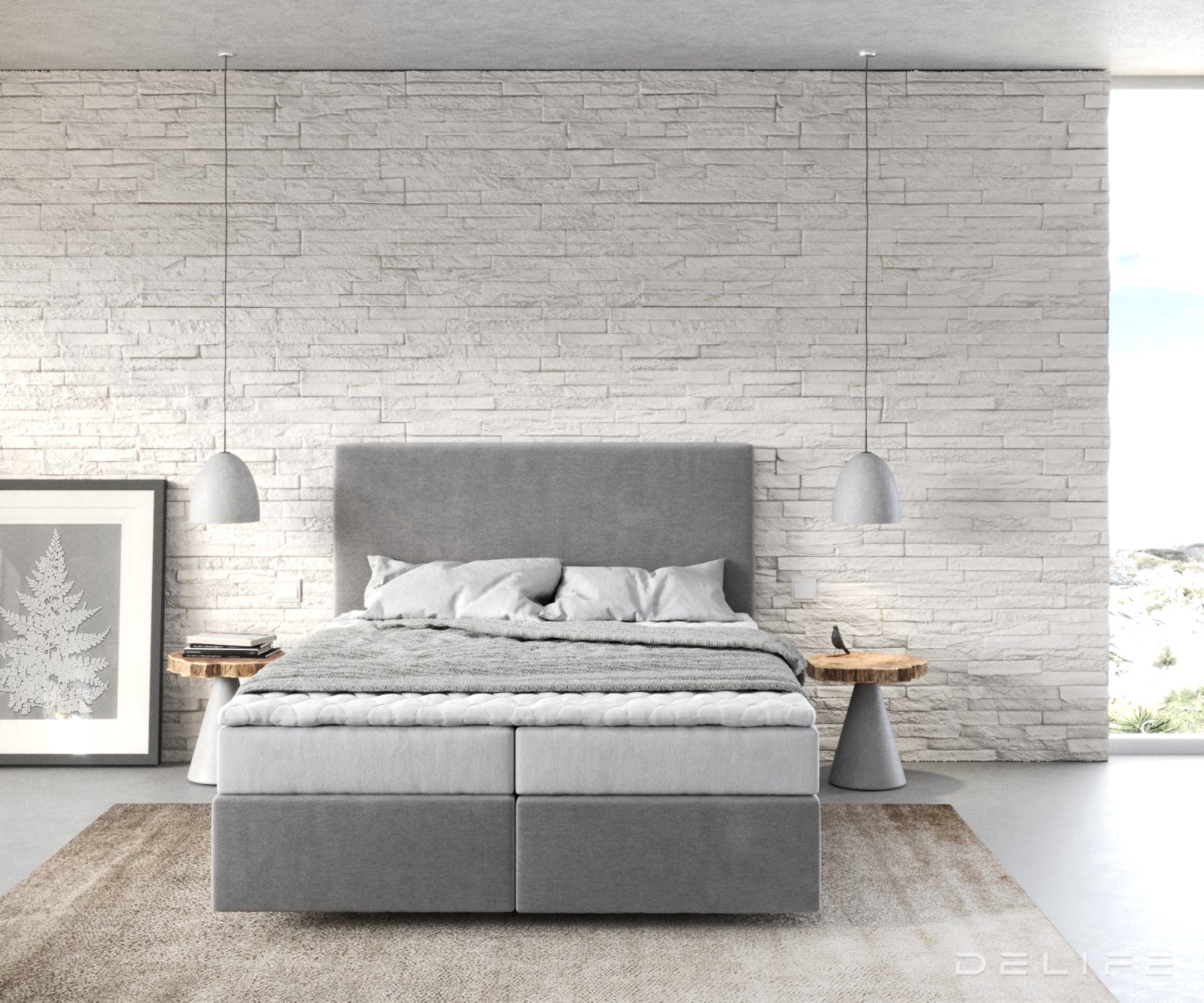 Box spring krevet Dream-Well s madracem i nadmadracem - Minimalističan prošiv - Mikrofibra