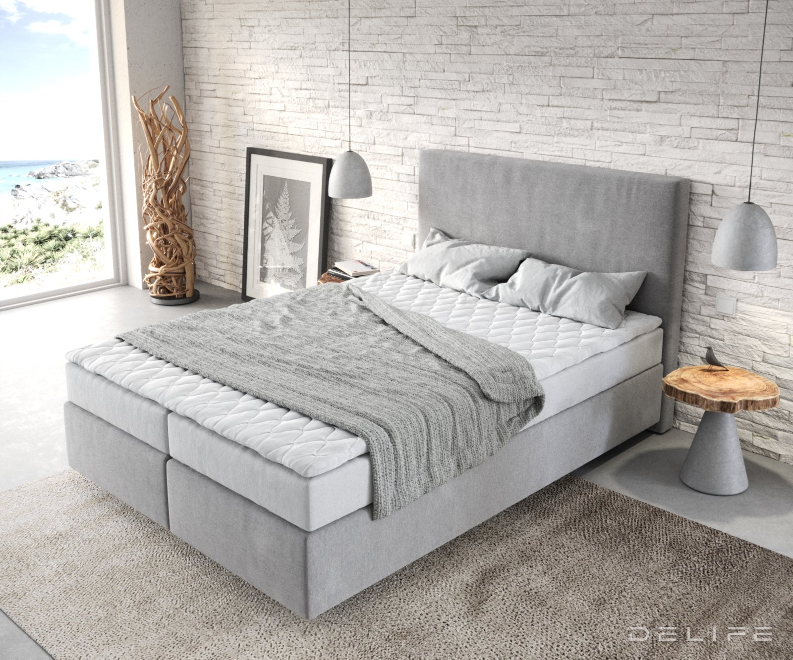 Box spring krevet Dream-Well s madracem i nadmadracem - Minimalističan prošiv - Mikrofibra