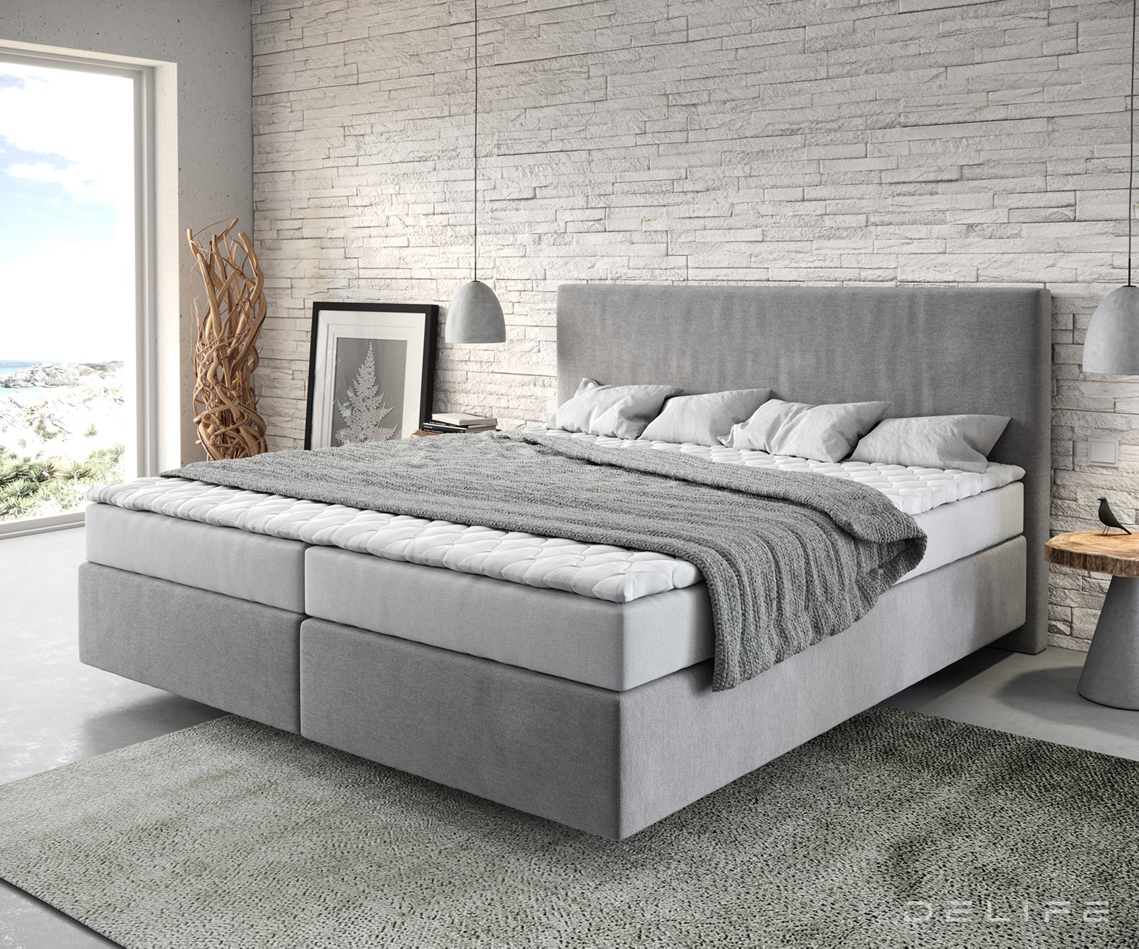 Box spring krevet Dream-Well s madracem i nadmadracem - Minimalističan prošiv - Mikrofibra