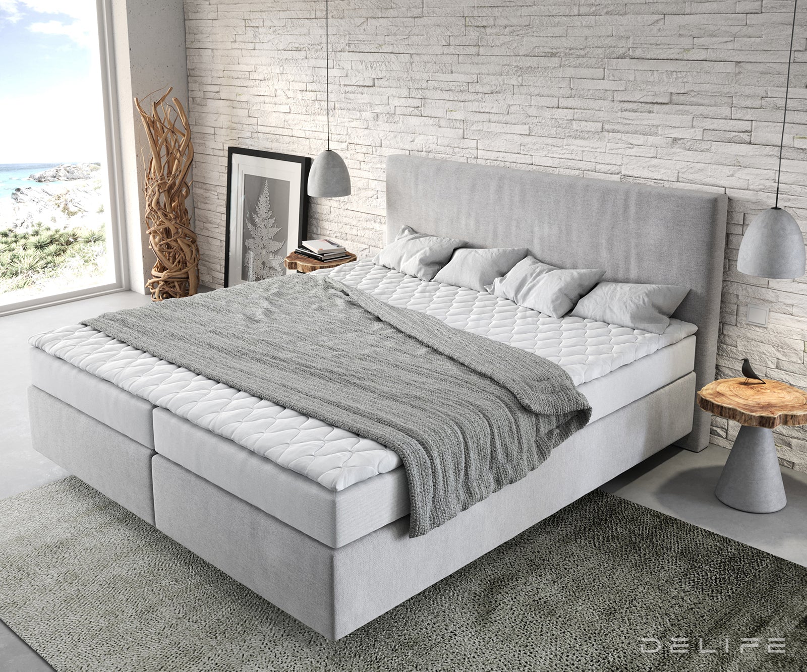 Box spring krevet Dream-Well s madracem i nadmadracem - Minimalističan prošiv - Mikrofibra