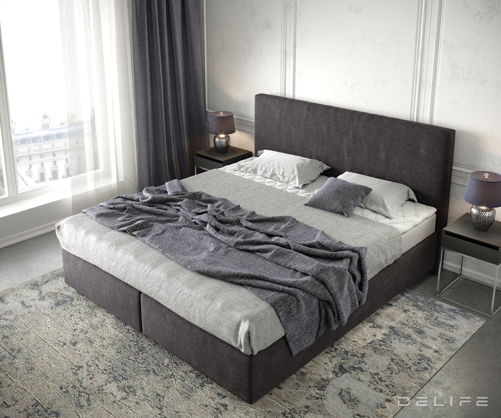 Box spring krevet Dream-Well s madracem i nadmadracem - Minimalističan prošiv - Mikrofibra