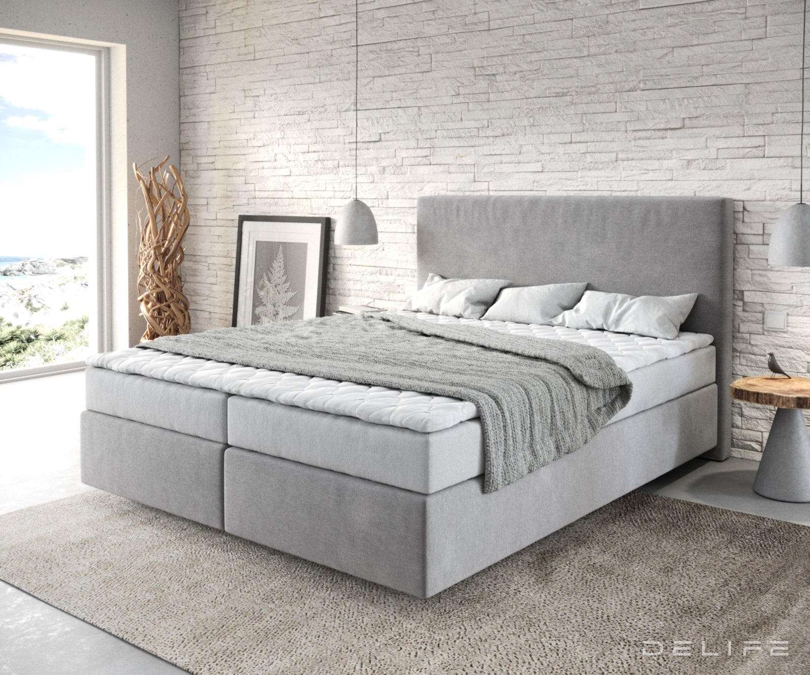 Box spring krevet Dream-Well s madracem i nadmadracem - Minimalističan prošiv - Mikrofibra