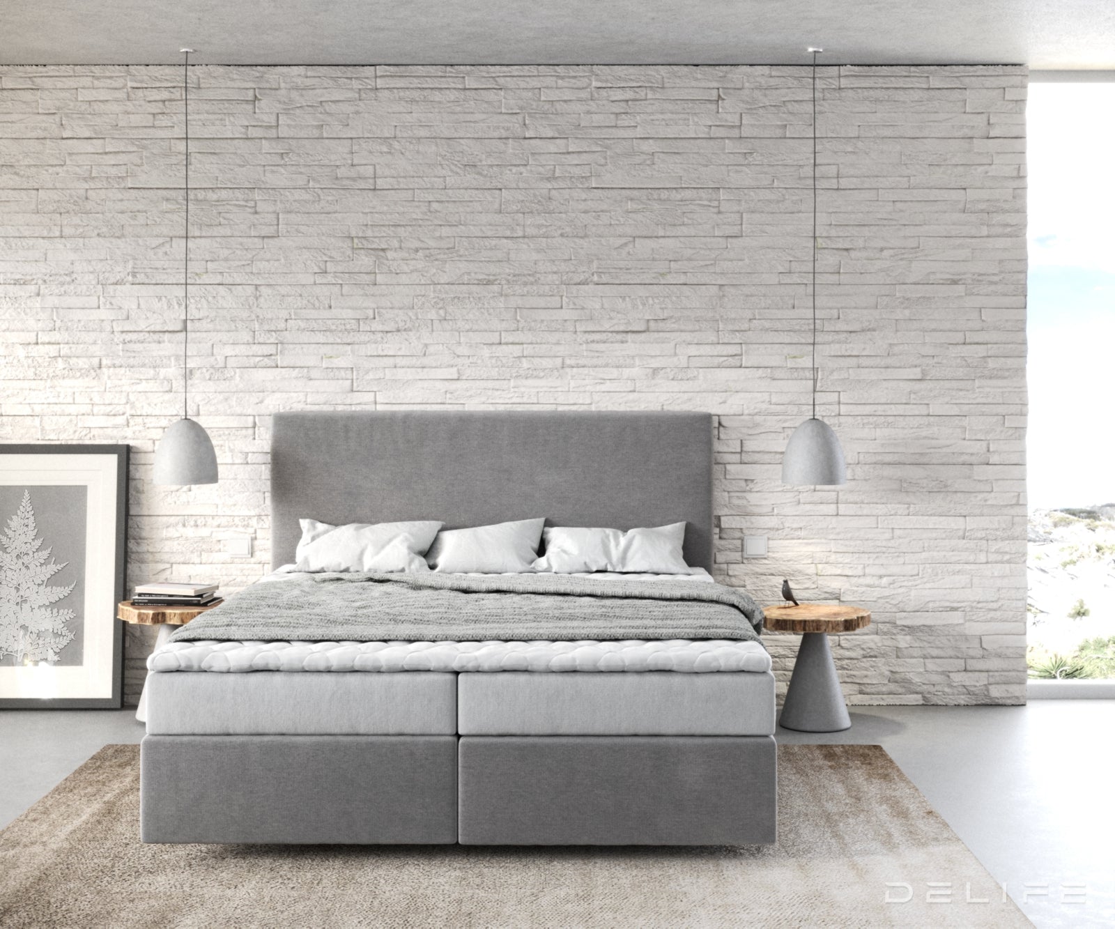 Box spring krevet Dream-Well s madracem i nadmadracem - Minimalističan prošiv - Mikrofibra