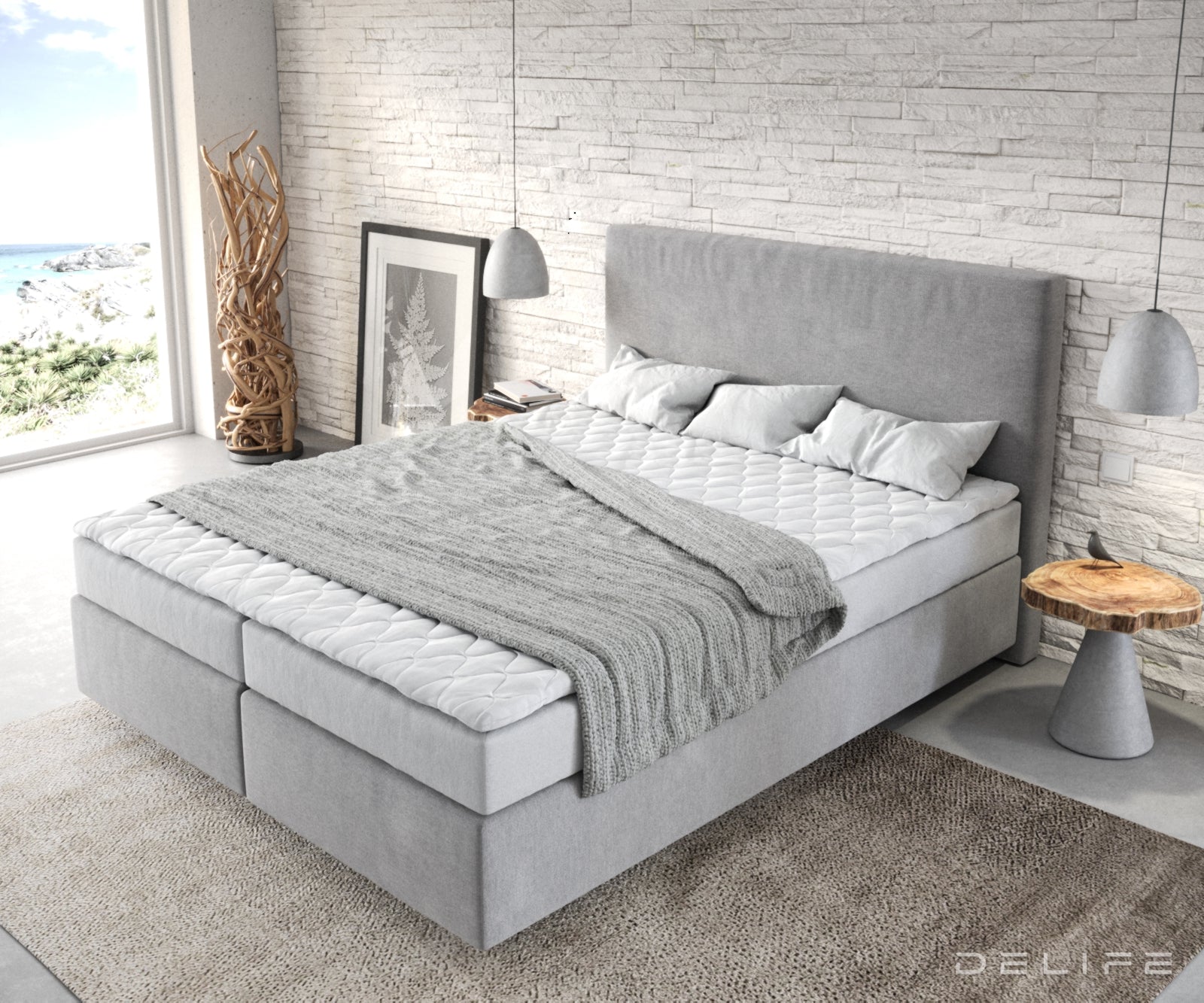 Box spring krevet Dream-Well s madracem i nadmadracem - Minimalističan prošiv - Mikrofibra
