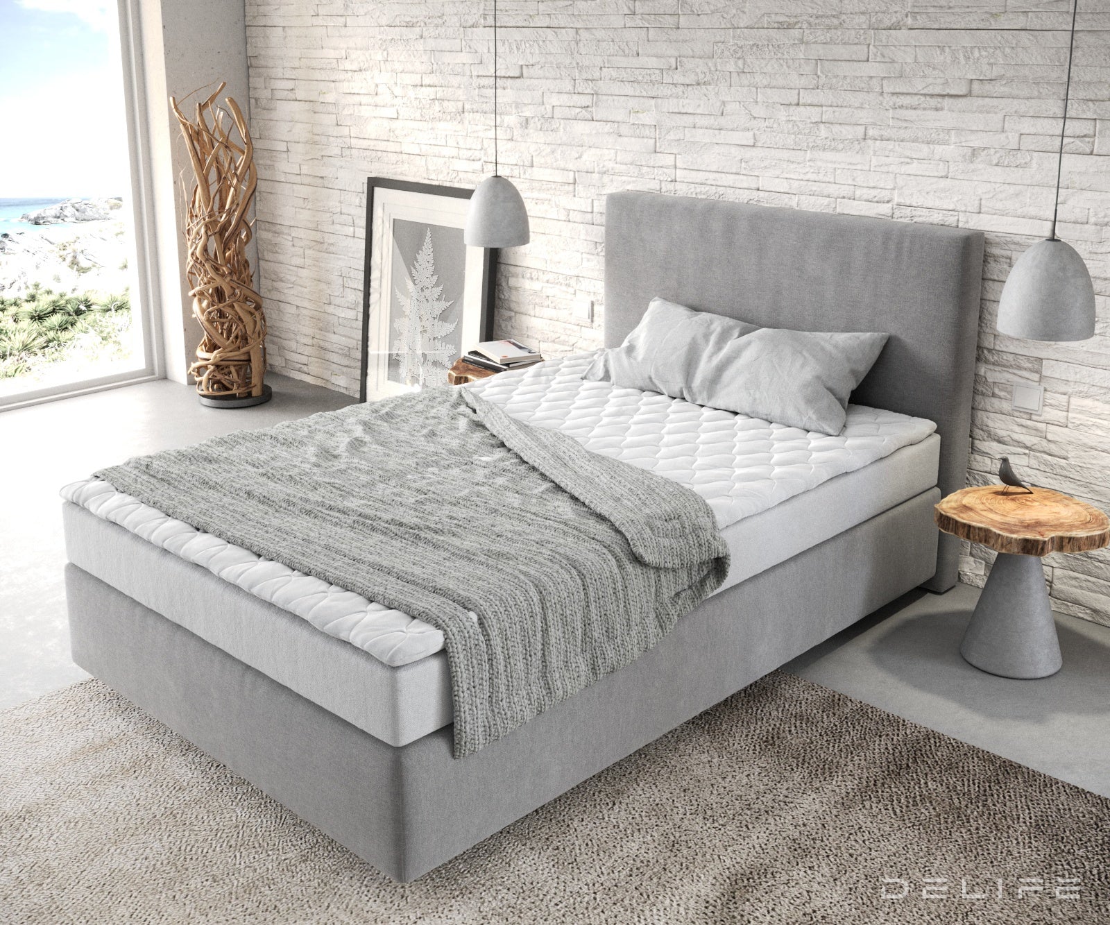 Box spring krevet Dream-Well s madracem i nadmadracem - Minimalističan prošiv - Mikrofibra