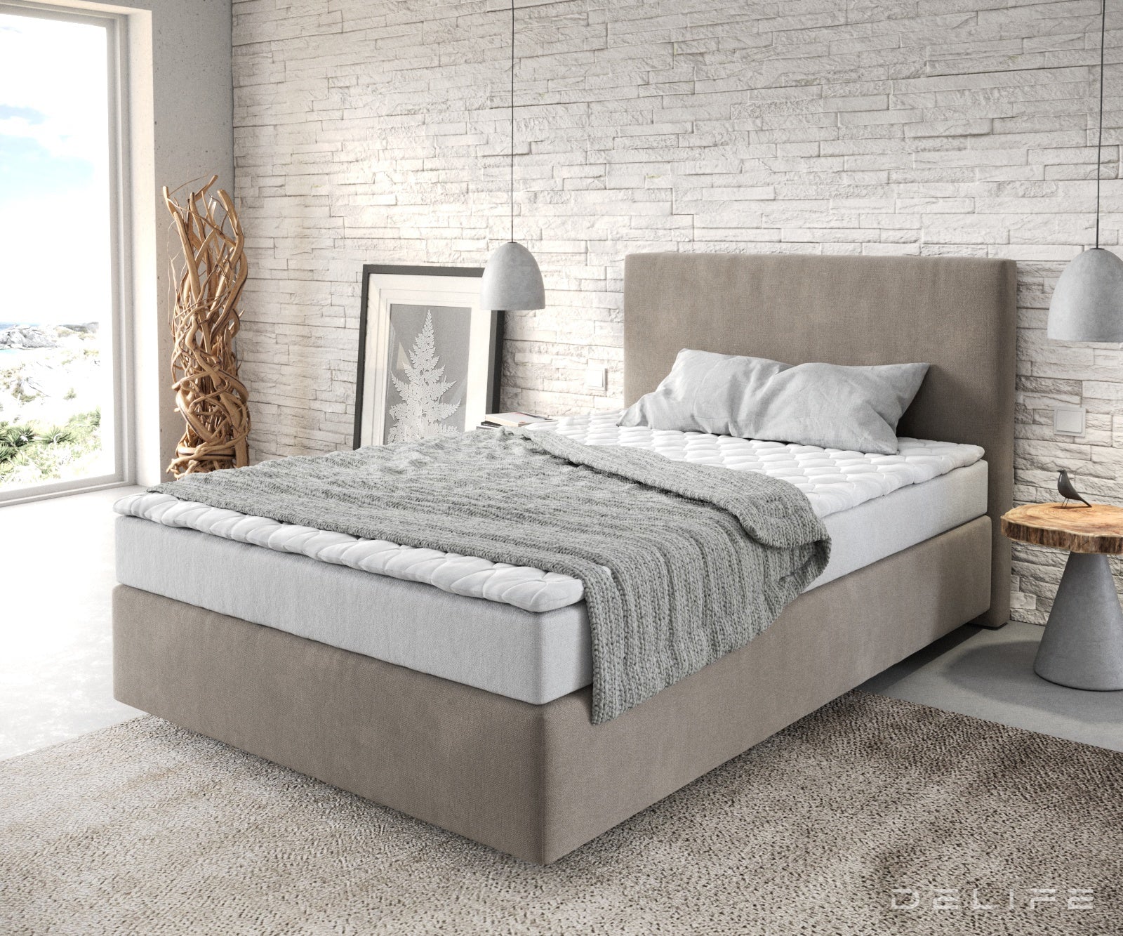 Box spring krevet Dream-Well s madracem i nadmadracem - Minimalističan prošiv - Mikrofibra