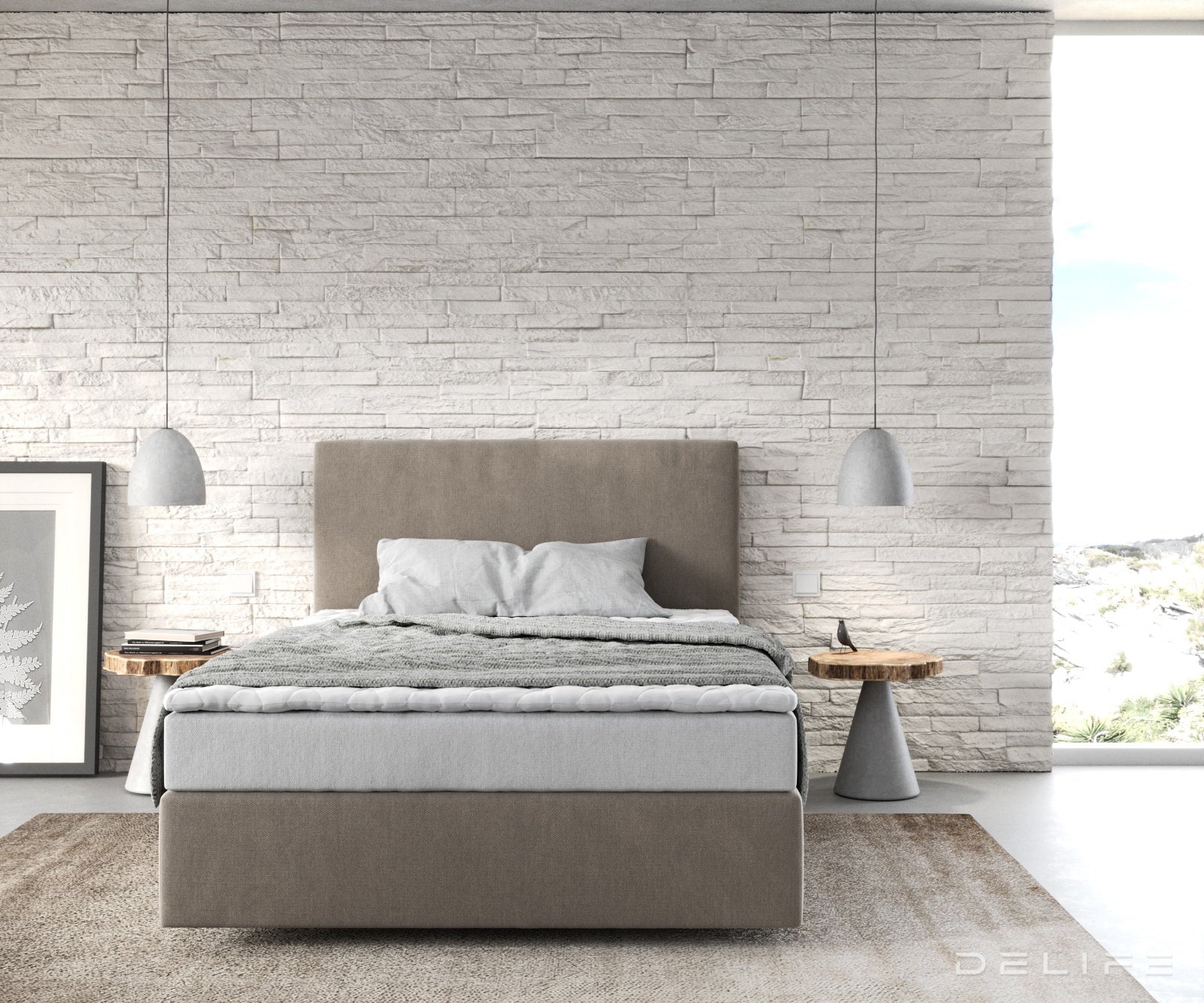 Box spring krevet Dream-Well s madracem i nadmadracem - Minimalističan prošiv - Mikrofibra