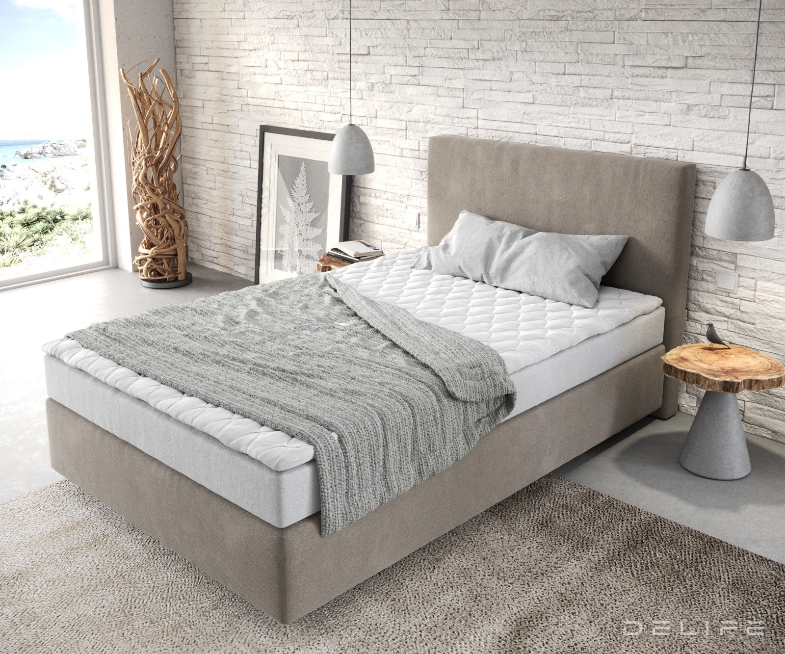 Box spring krevet Dream-Well s madracem i nadmadracem - Minimalističan prošiv - Mikrofibra
