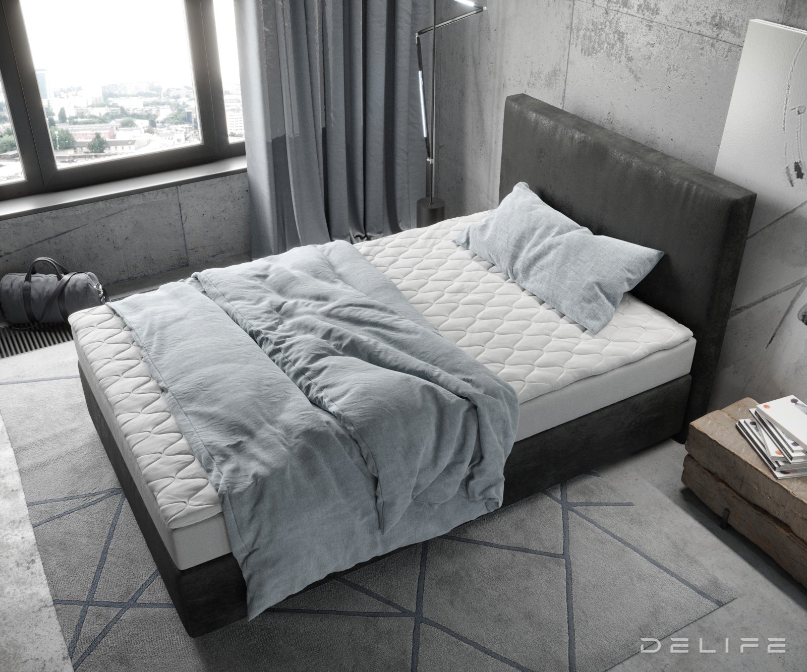 Box spring krevet Dream-Well s madracem i nadmadracem - Minimalističan prošiv - Mikrofibra