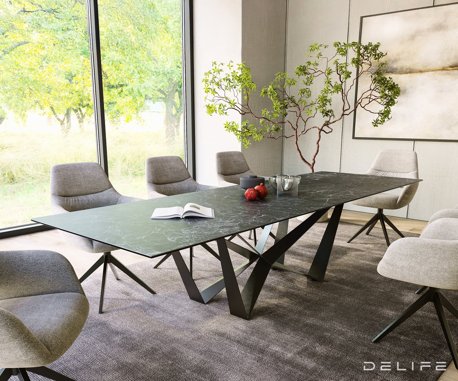 Blagovaonski stol Edge 300x100cm, Materijal: Keramika Laminam Nero Greco