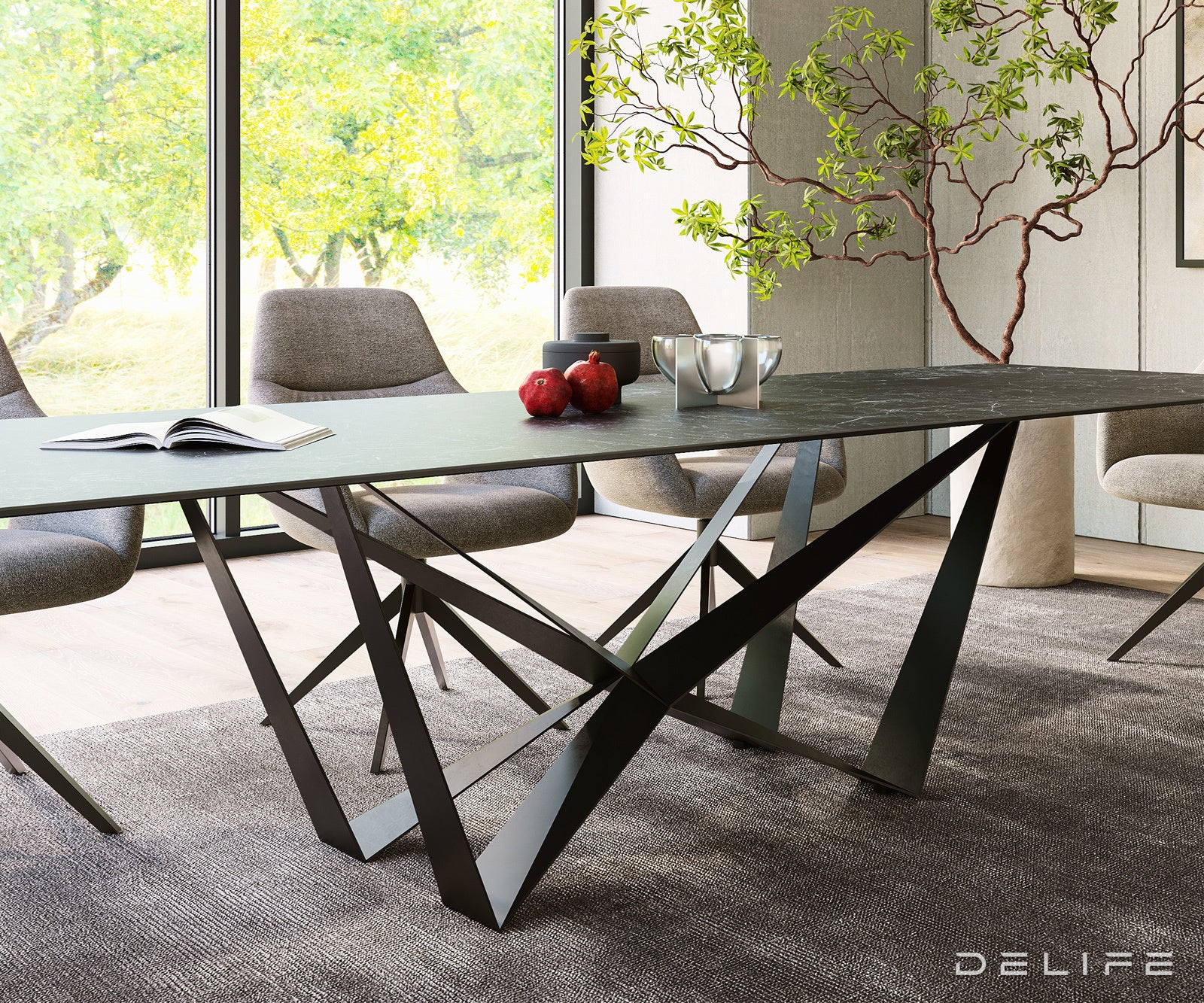 Blagovaonski stol Edge 300x100cm, Materijal: Keramika Laminam Nero Greco