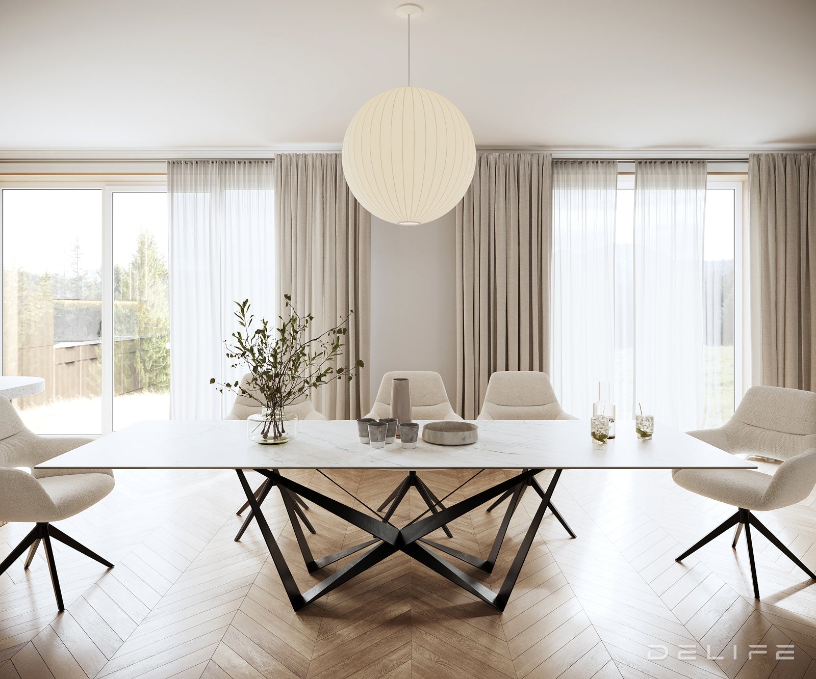 Blagovaonski stol Edge 300x100cm, Materijal: Keramika Laminam Statuarietto